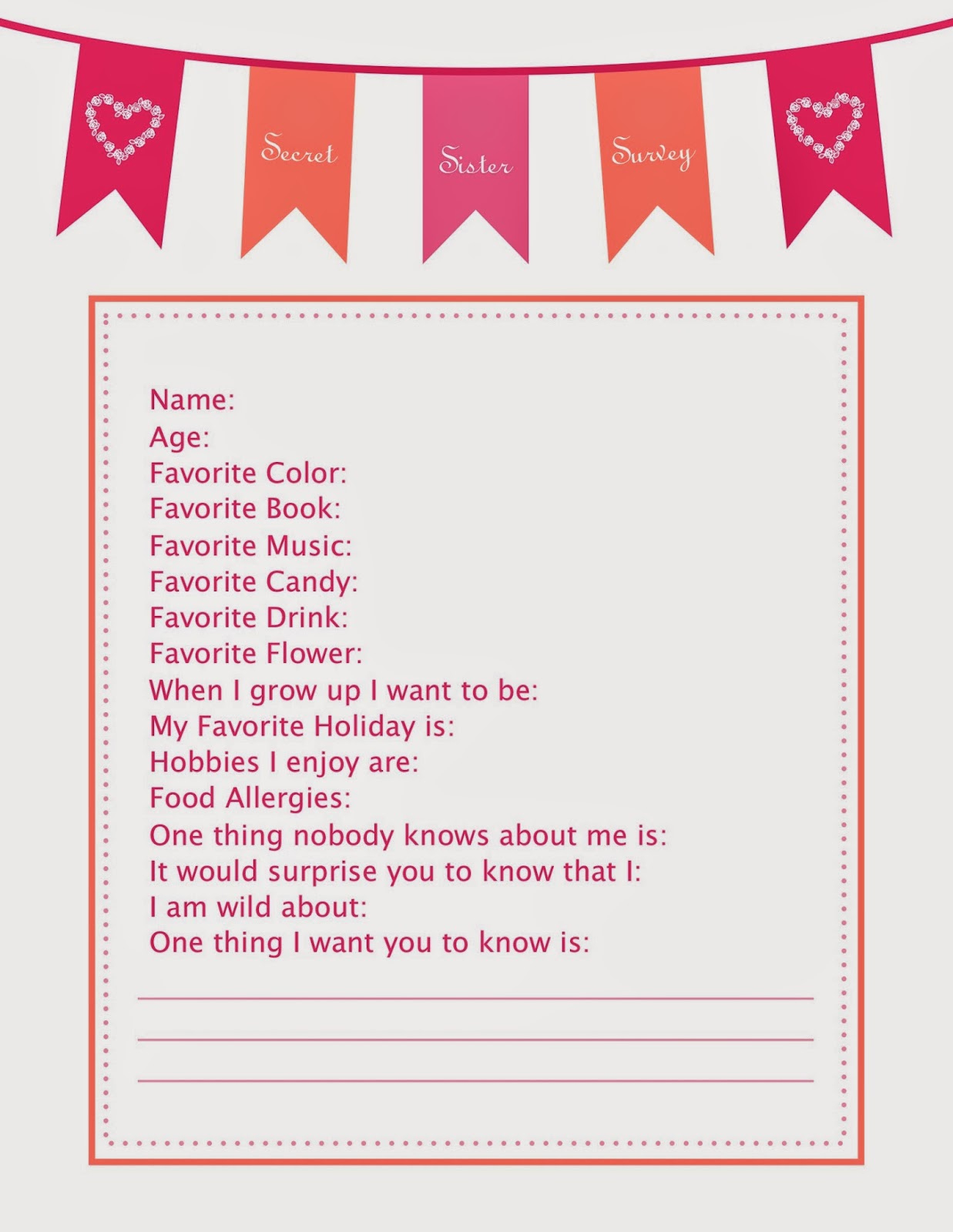 Bumbledo: Secret Sister Survey intended for Free Printable Secret Sister Questionnaire