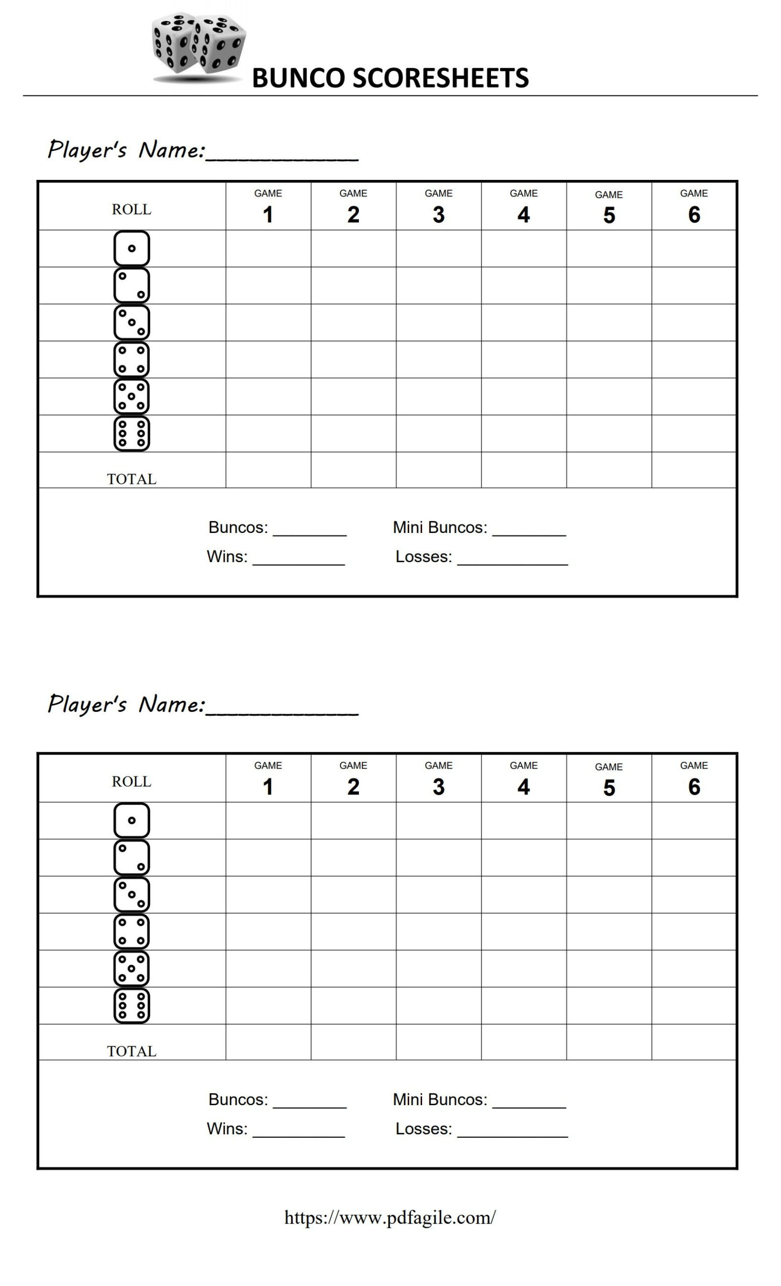 Bunco Scoresheet Template | Pdf Agile in Free Bunco Printables