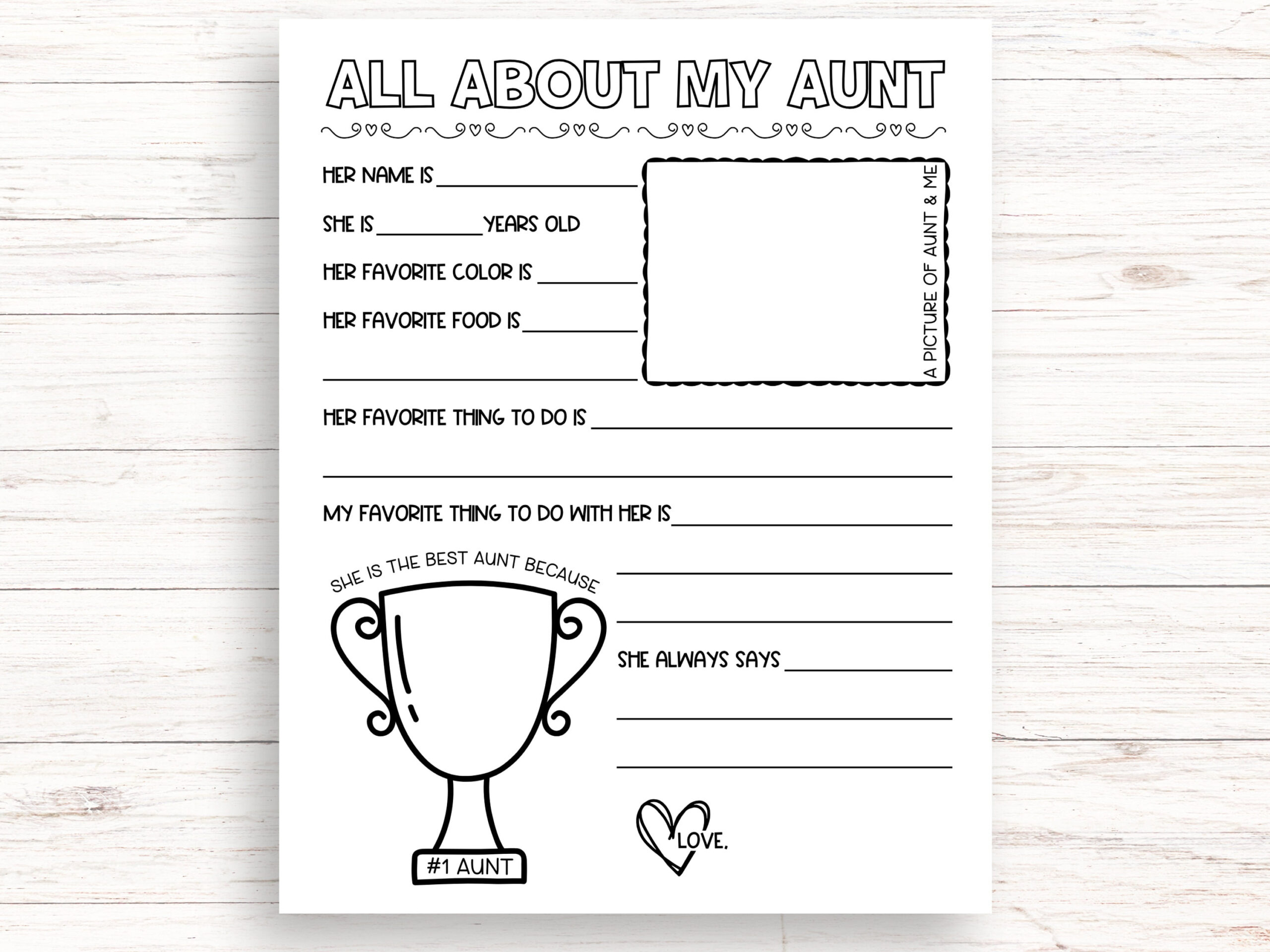 Buy All About My Aunt Printable, Mothers Day Questionnaire, Aunt intended for All About My Aunt Free Printable