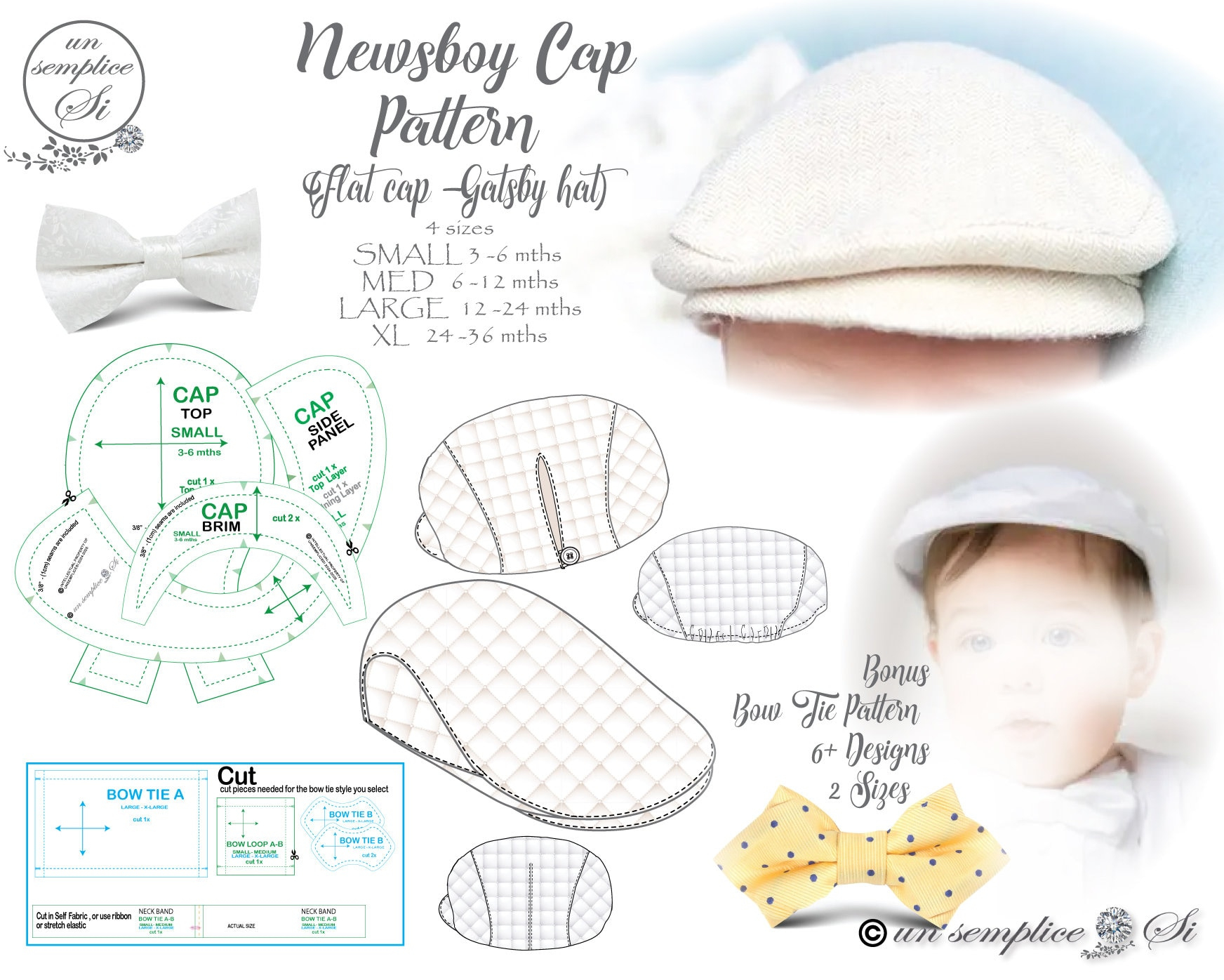 Buy Flat Cap Pattern,Baby Newsboy Cap Pattern, Baptism Boys Hat in Free Printable Flat Cap Pattern