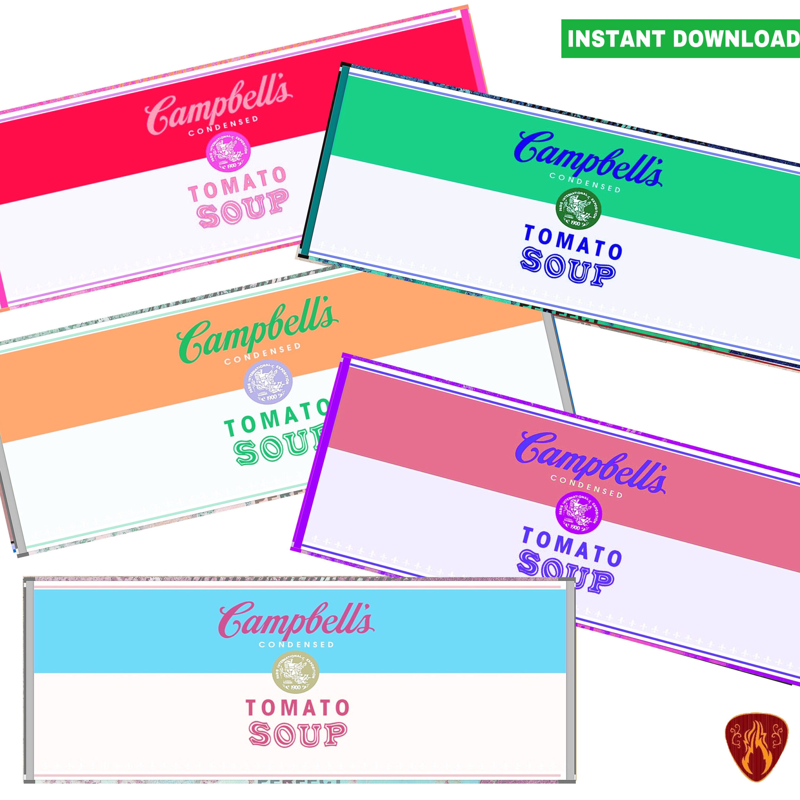Campbells Soup Tin Can Labels Set Of 5 Printable Digital Soup Tin within Free Soup Can Label Template