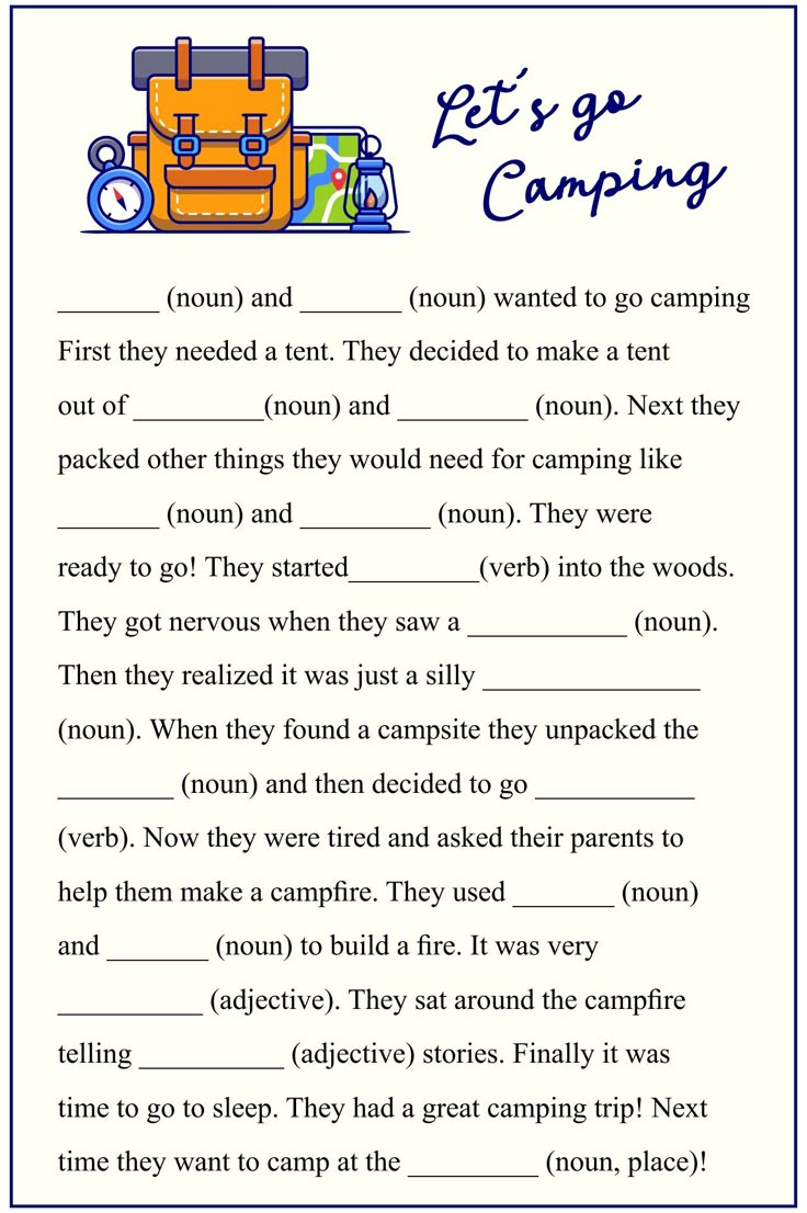 Camping Mad Libs - 20 Free Pdf Printables | Printablee with Camping Mad Libs Free Printable