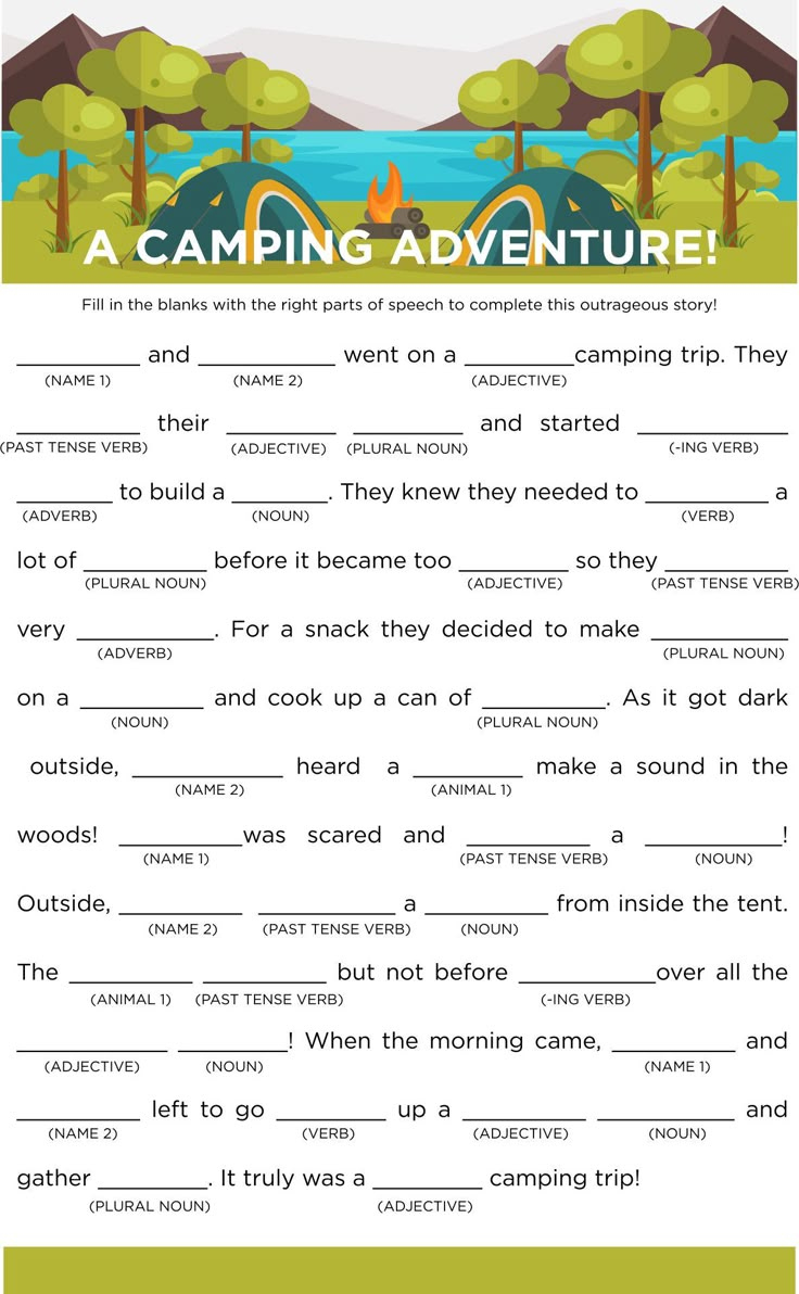 Camping Mad Libs - 20 Free Pdf Printables | Printablee within Camping Mad Libs Free Printable