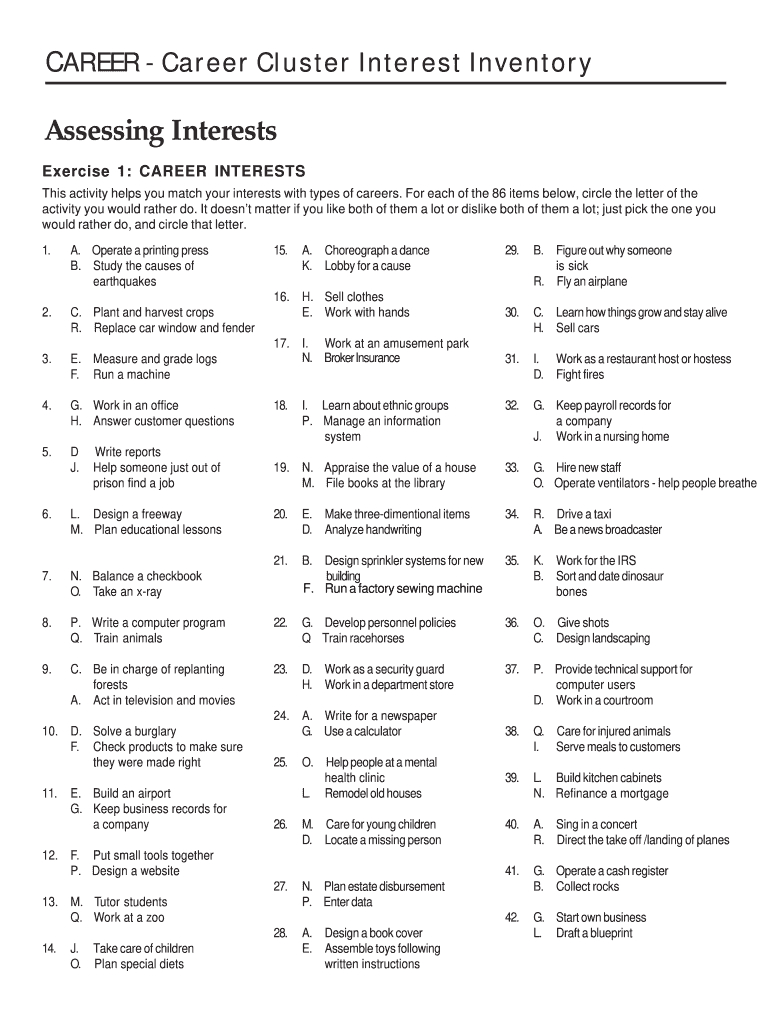 Career Interest Inventory Pdf: Fill Out &amp;amp; Sign Online | Dochub throughout Free Printable Career Interest Inventory For Students