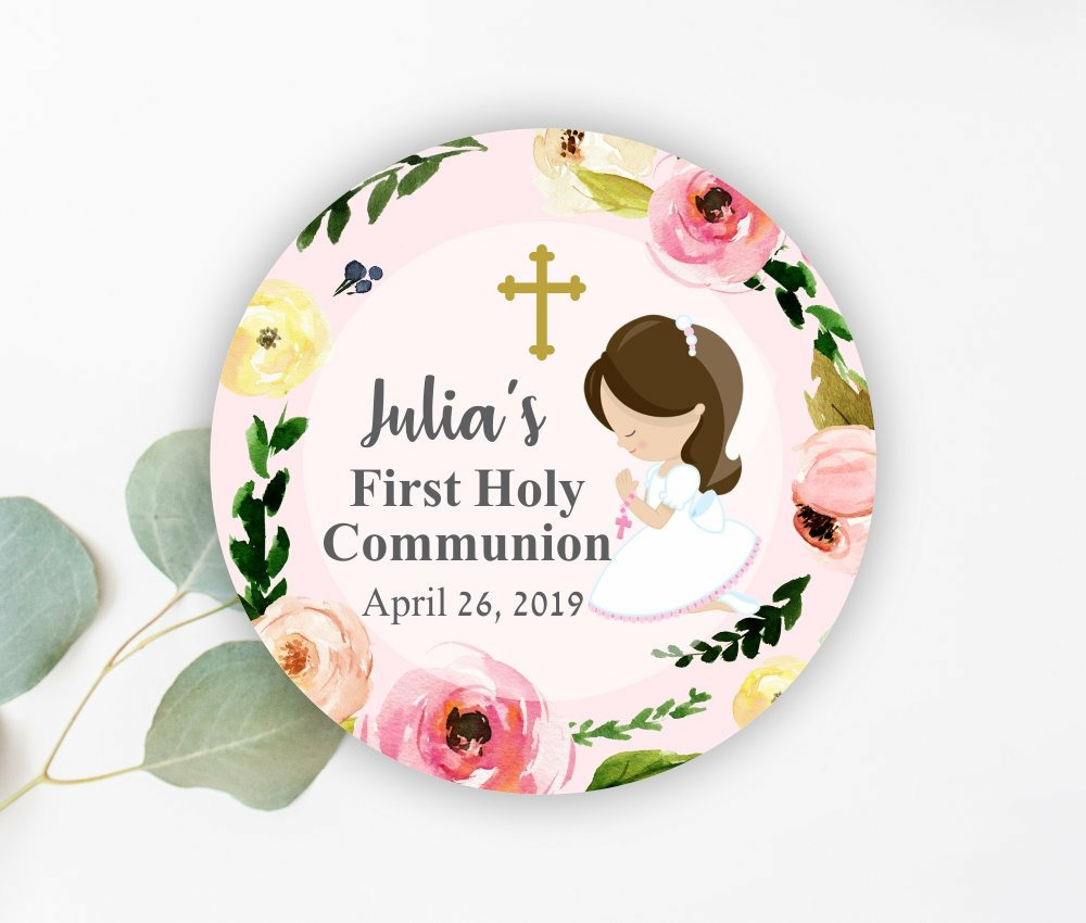 Carmen Mar على X: &quot;#Etsy: Floral Favor Tag First Communion Girl for Free Printable First Communion Labels