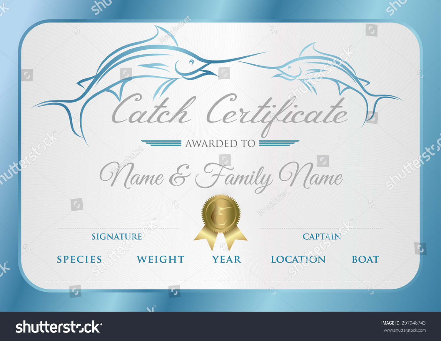 Catch Certificate Angler -Vector Illustration: Stock-Vektorgrafik in Free Fishing Certificate Templates