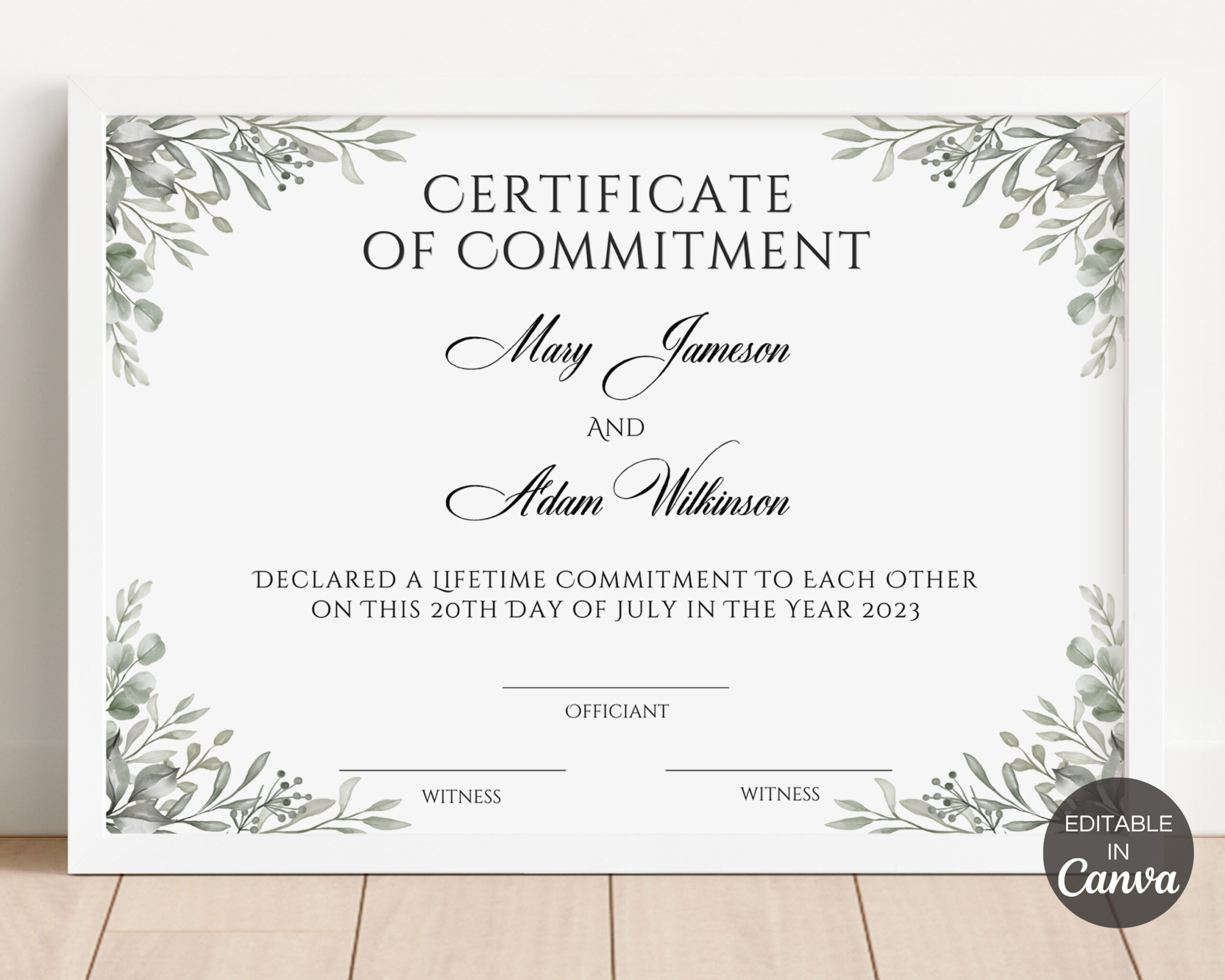 Certificate Of Commitment Editable Template, Greenery Commitment pertaining to Commitment Certificate Free Printable