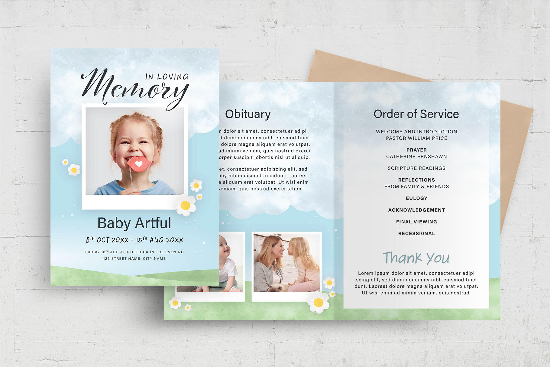 Child Baby Funeral Program Template [Psd, Ai, Vector] - Brandpacks in Free Baby Obituary Template