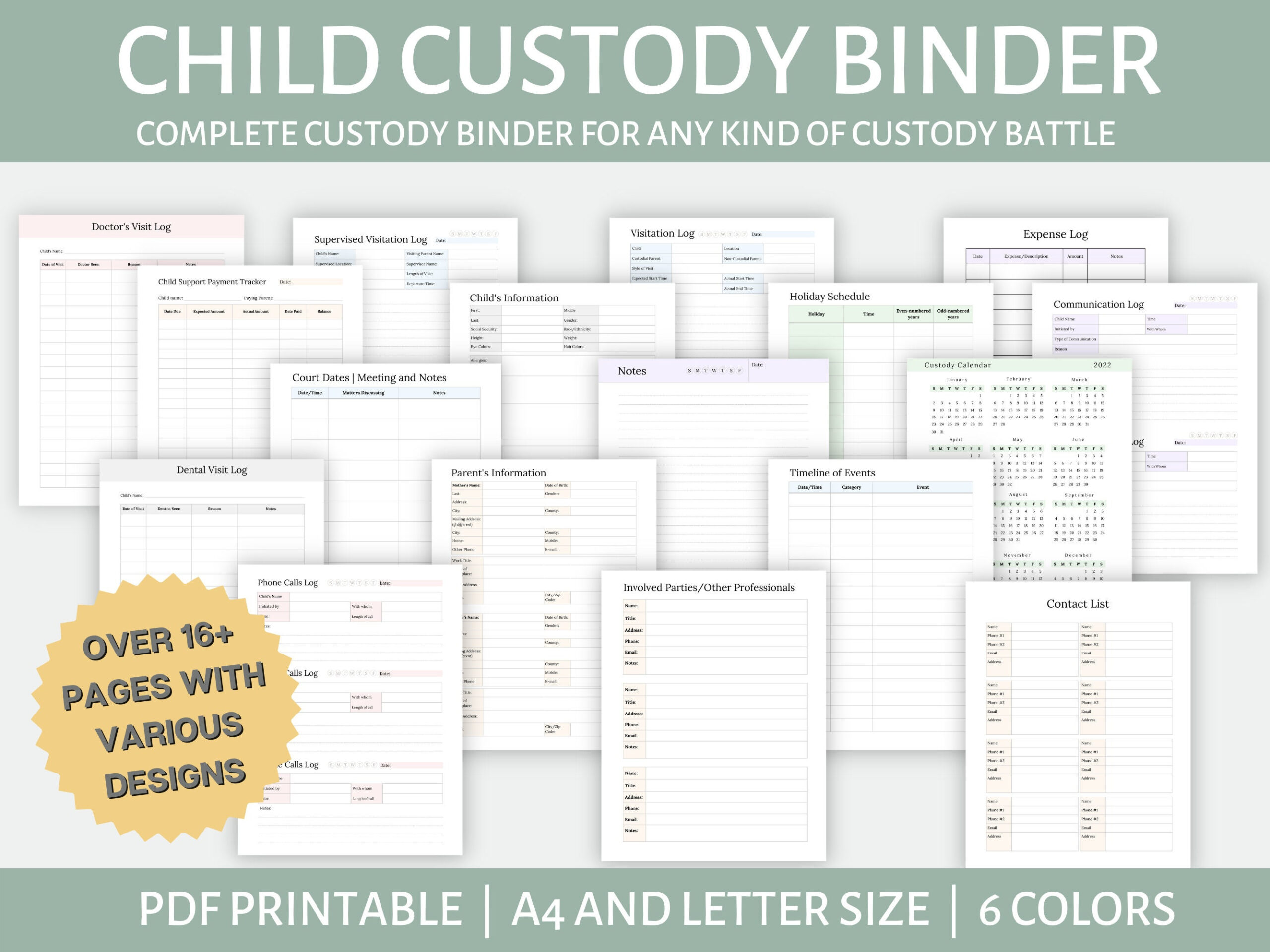 Child Custody Binder For Any Kind Of Custody Battle| Co-Parenting with regard to Custody Binder Printables Free