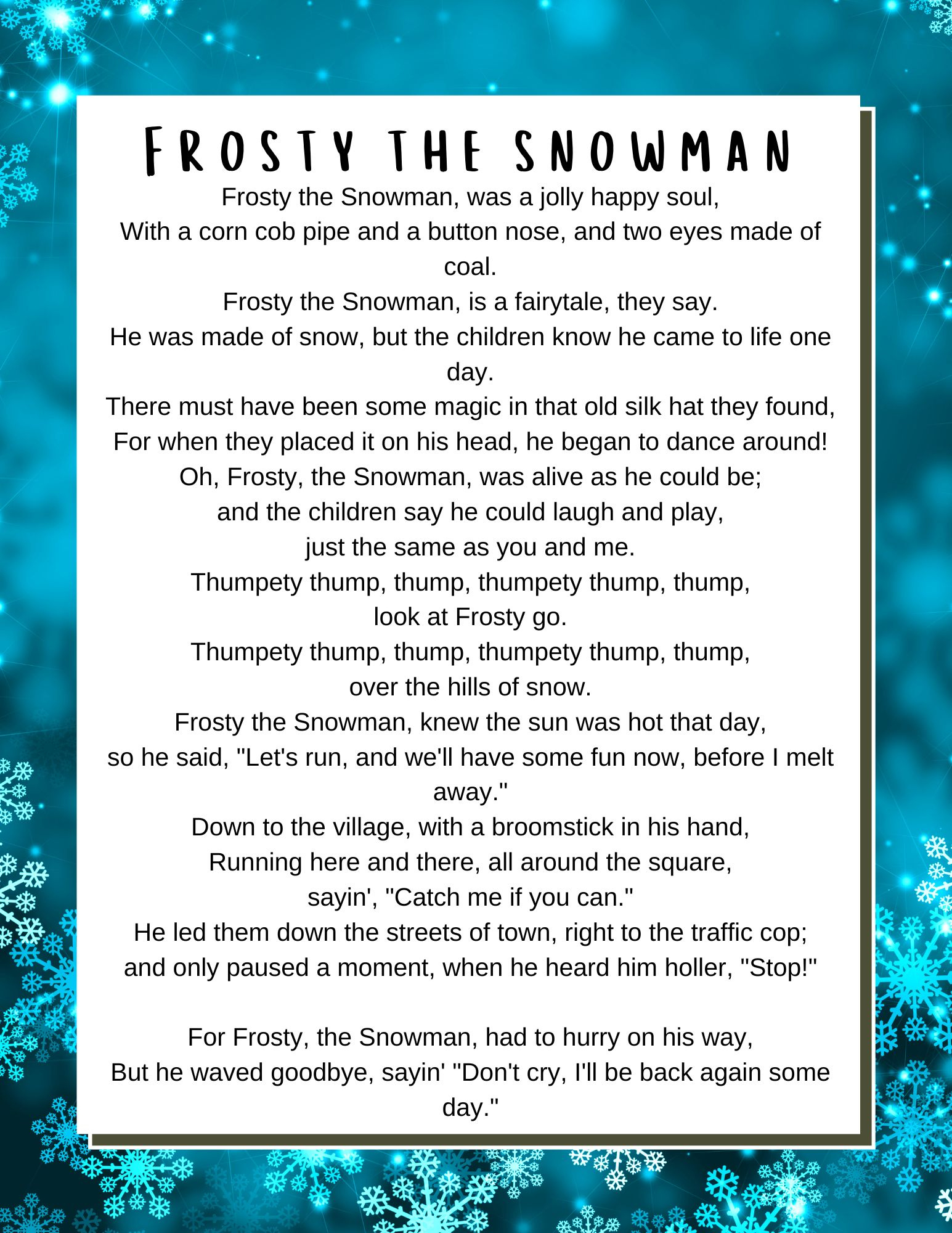 Christmas Songs Lyrics - Lyrics To Popular Christmas Carols in Free Printable Song Lyrics For Seniors