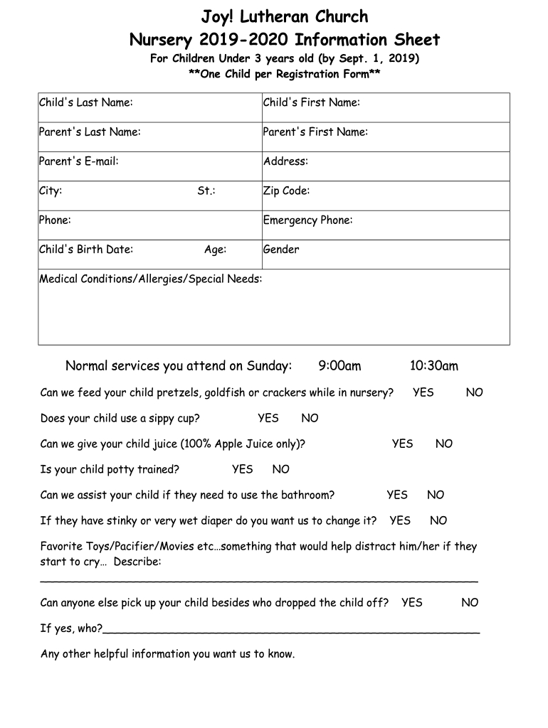 Church Nursery Information Sheet: Fill Out &amp;amp; Sign Online | Dochub with regard to Free Printable Church Nursery Forms