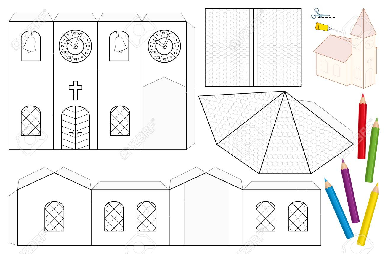 Church Paper Craft Sheet. Unpainted Cut-Out Template For Children inside Free Printable Paper Church Template
