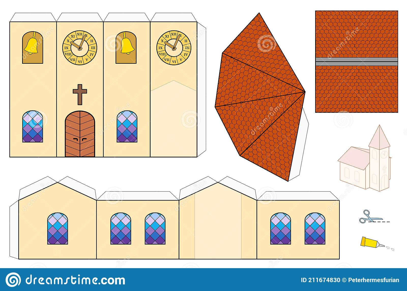 Church Template Paper Craft Simple Model Sheet Stock Vector with regard to Free Printable Paper Church Template