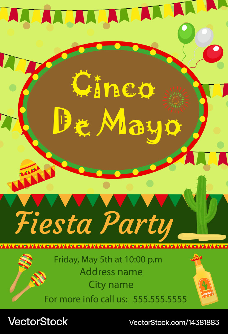 Cinco De Mayo Invitation Template Flyer Mexican Vector Image in Cinco De Mayo Free Printable Invitations