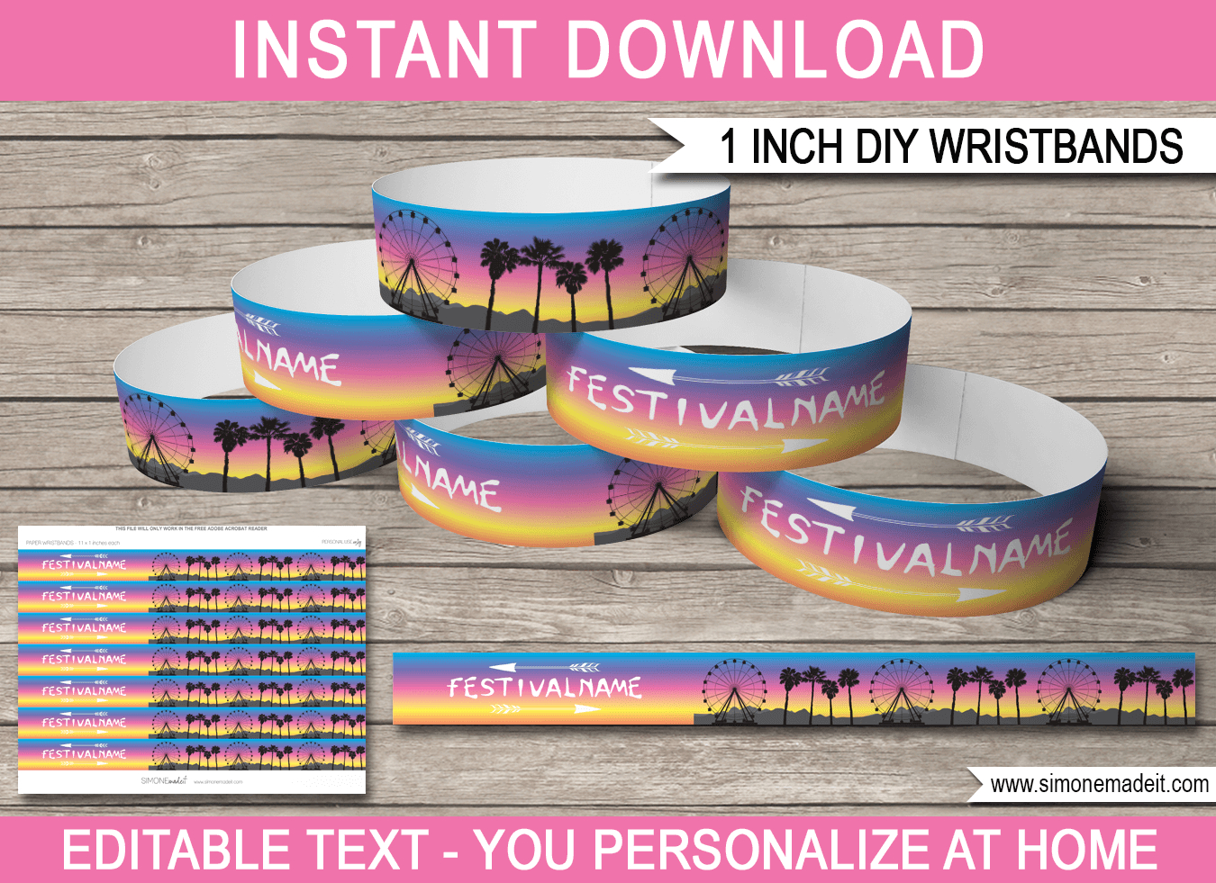 Coachella Party Printable Wristbands | Printable Party Decorations within Free Printable Wristbands