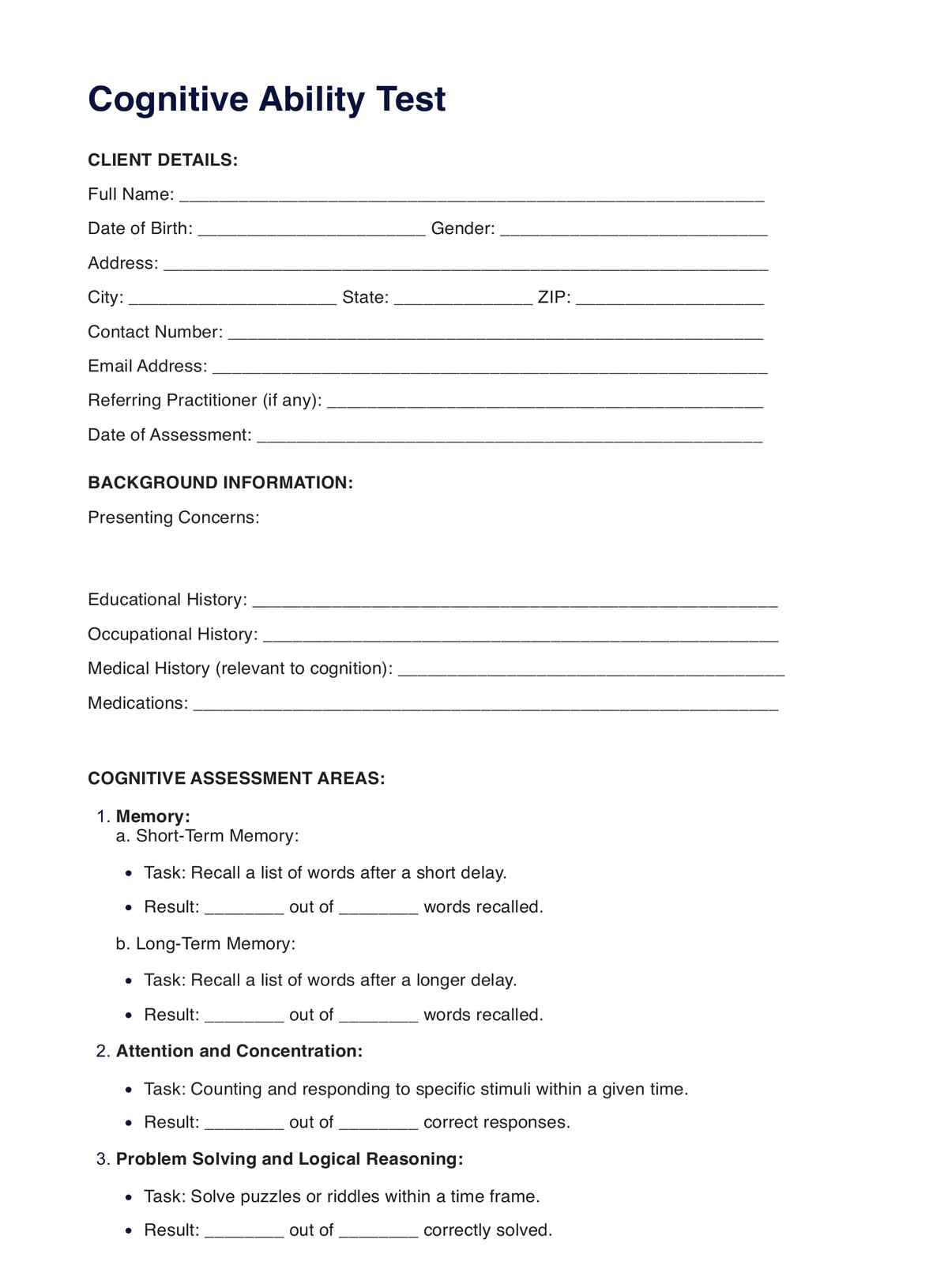 Cognitive Ability Test &amp;amp; Example | Free Pdf Download in Free Printable Cognitive Tests