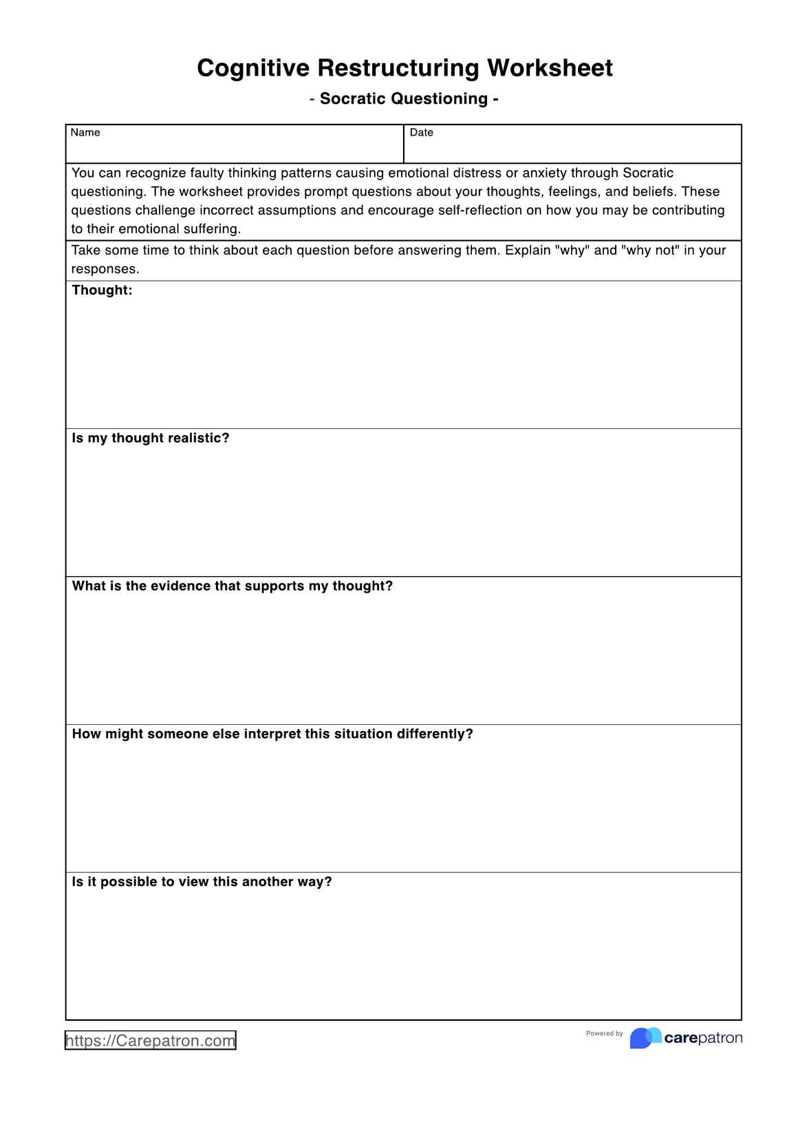 Cognitive Restructuring Worksheets &amp;amp; Example | Free Pdf Download with Free Printable Cognitive Exercises