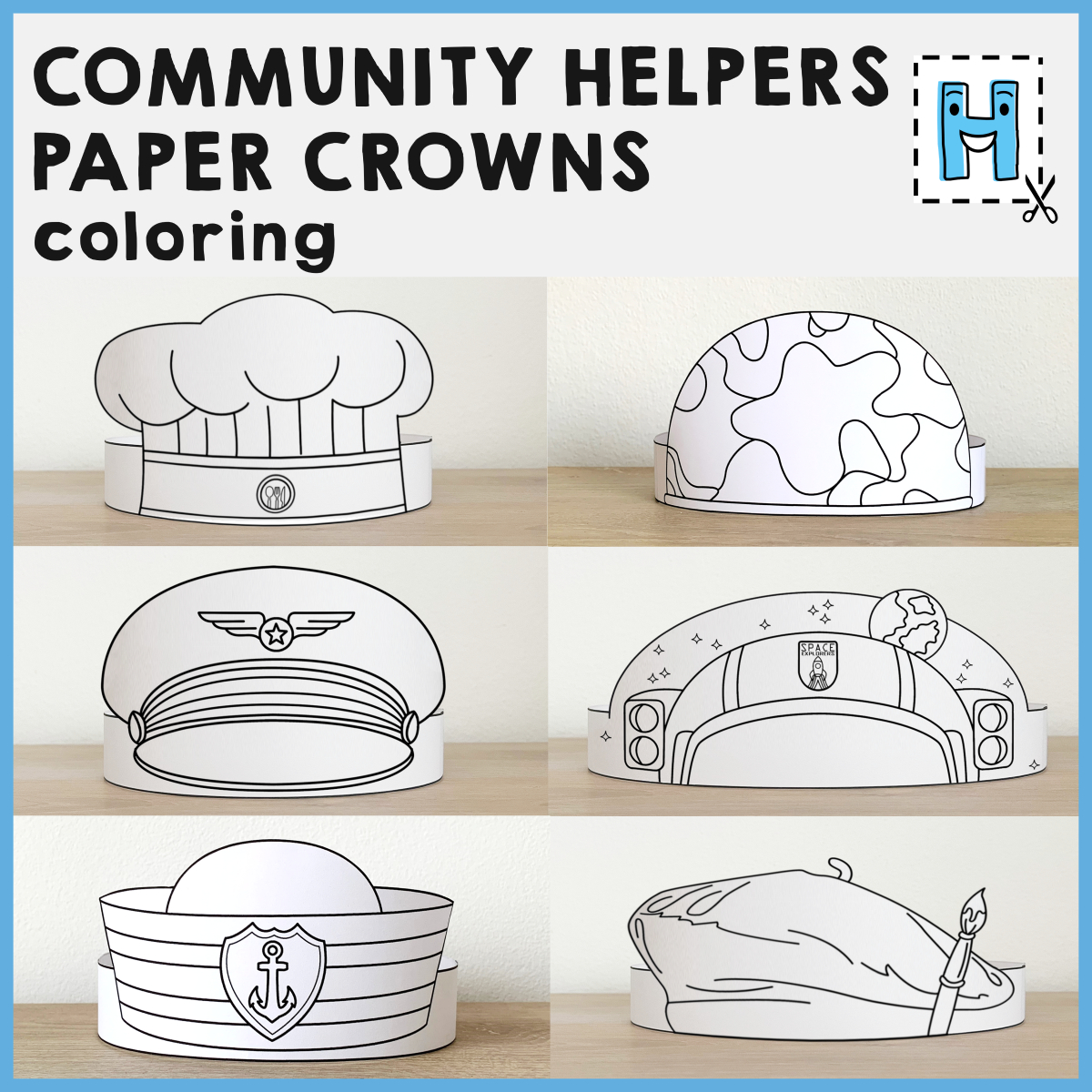 Community Helpers Paper Hats Career Day Printable Paper Coloring throughout Community Helpers Hats Free Printables
