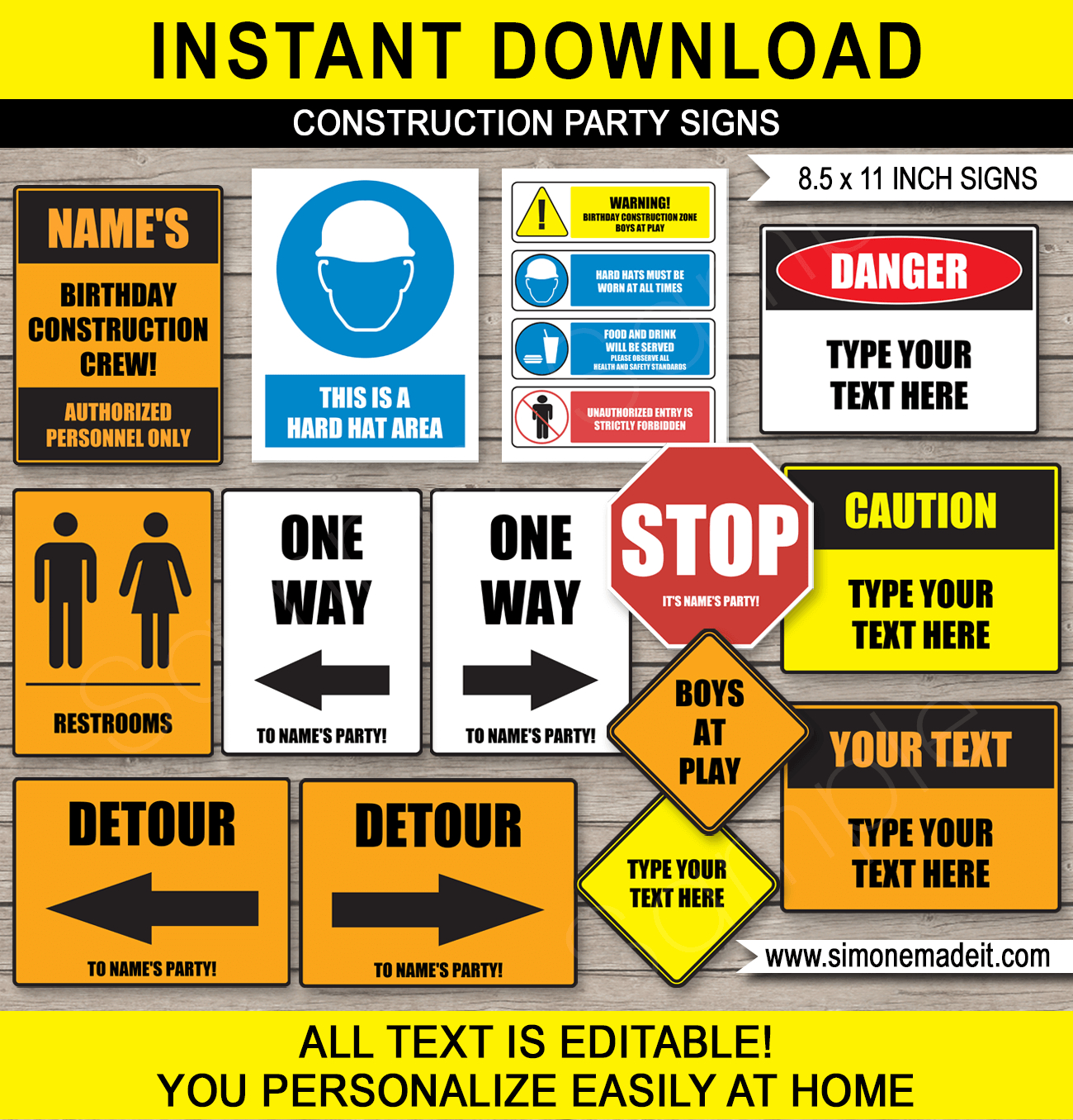 Construction Party Signs - 8.5X11 Inches (A4) intended for Construction Signs Printable Free