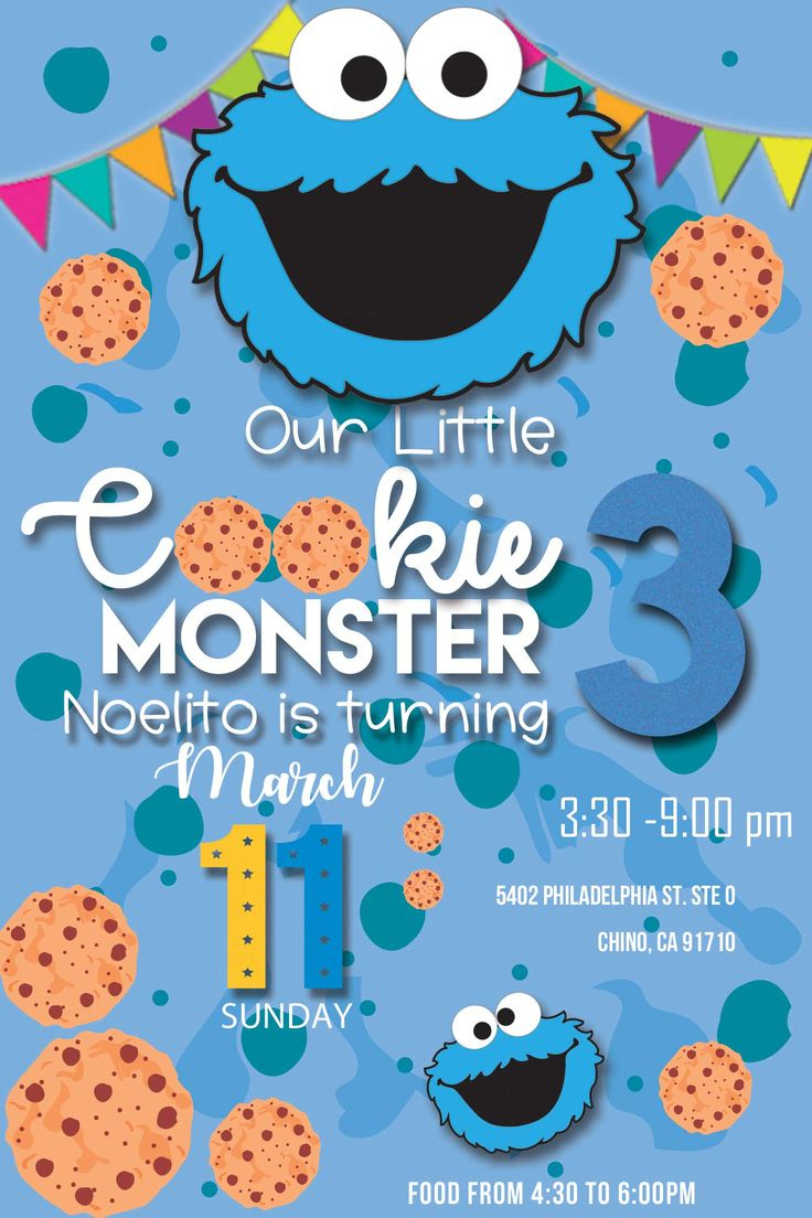 Cookie Monster Birthday Party Invitation intended for Free Printable Cookie Monster Birthday Cards