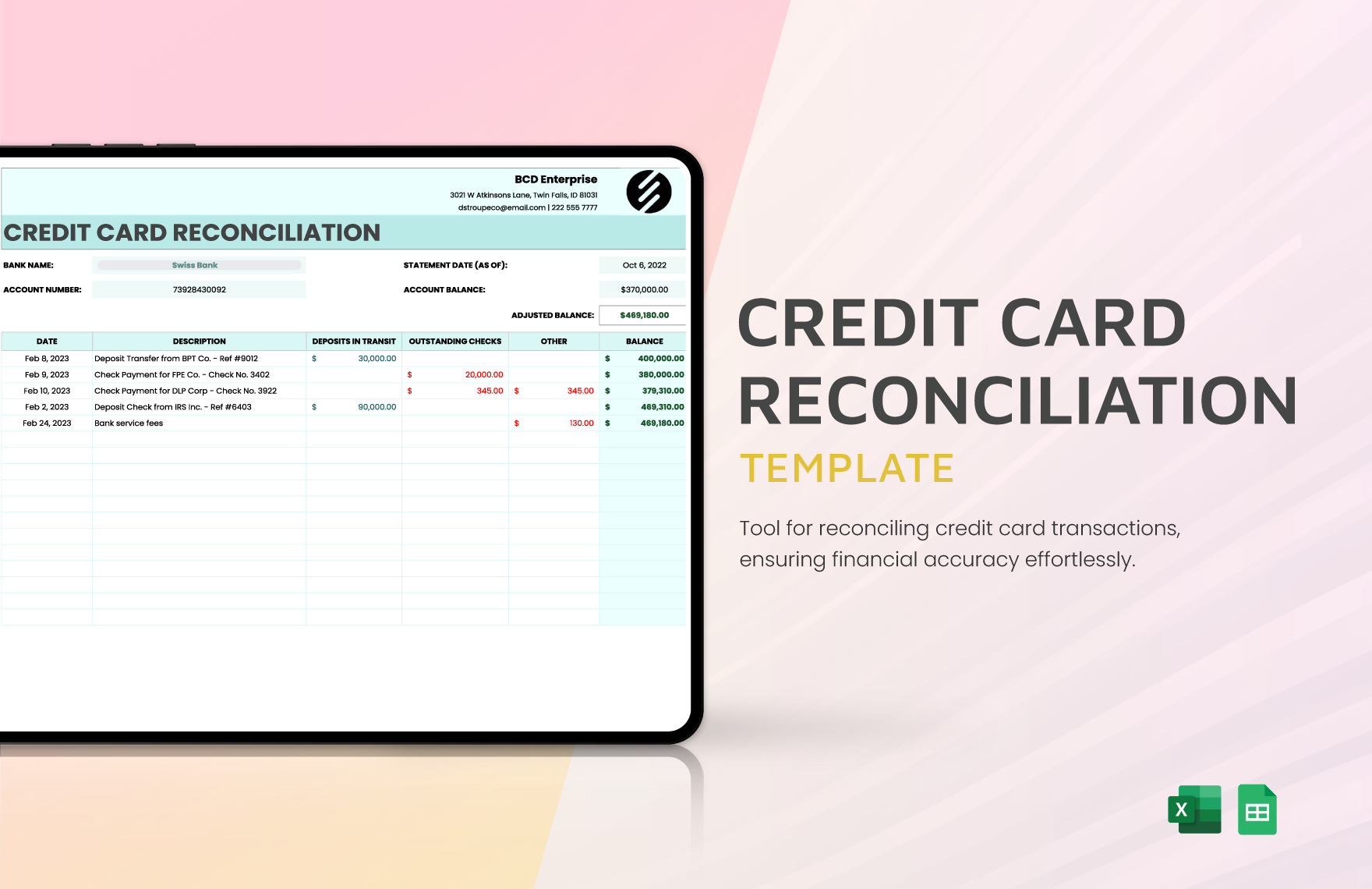 Credit Card Reconciliation Template In Excel, Google Sheets for Free Printable Reconciliation Cards