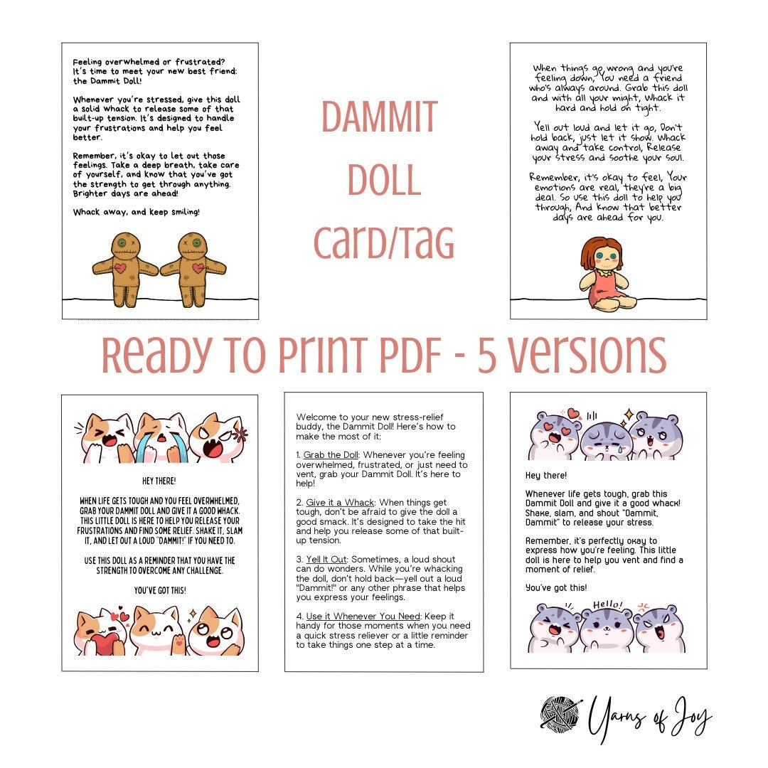 Dammit Doll Tag And Display Card - Digital Download - Etsy with regard to Printable Dammit Doll Pattern