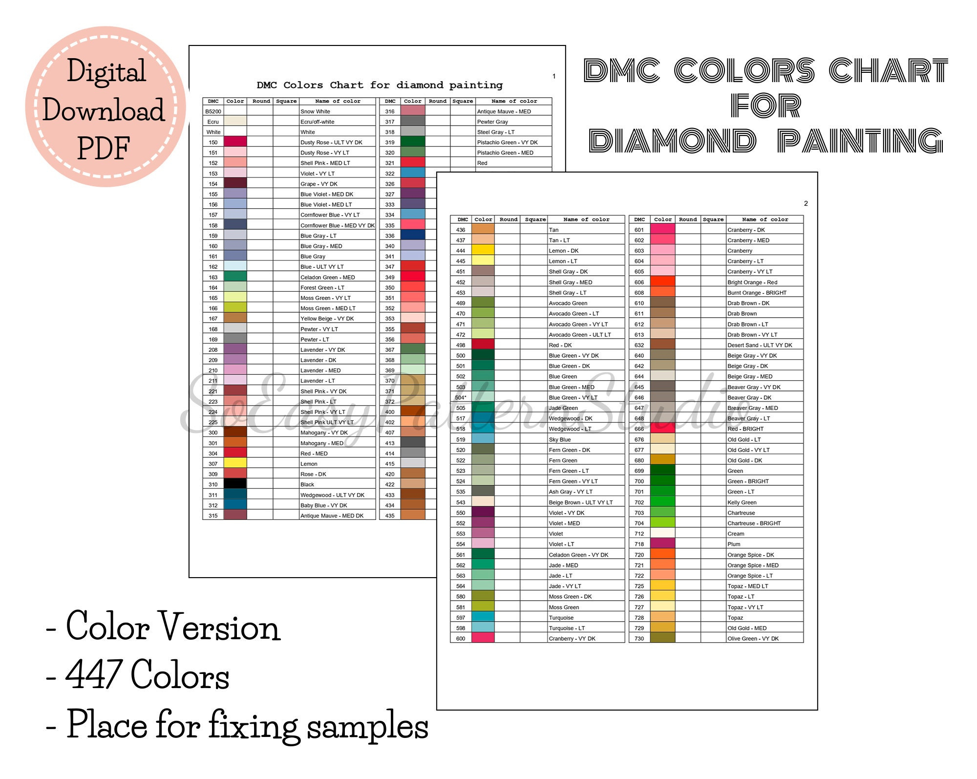 Diamant Malerei Dmc Color Chart Dmc Colors Char For Diamond for Free Printable Dmc Color Chart For Diamond Painting