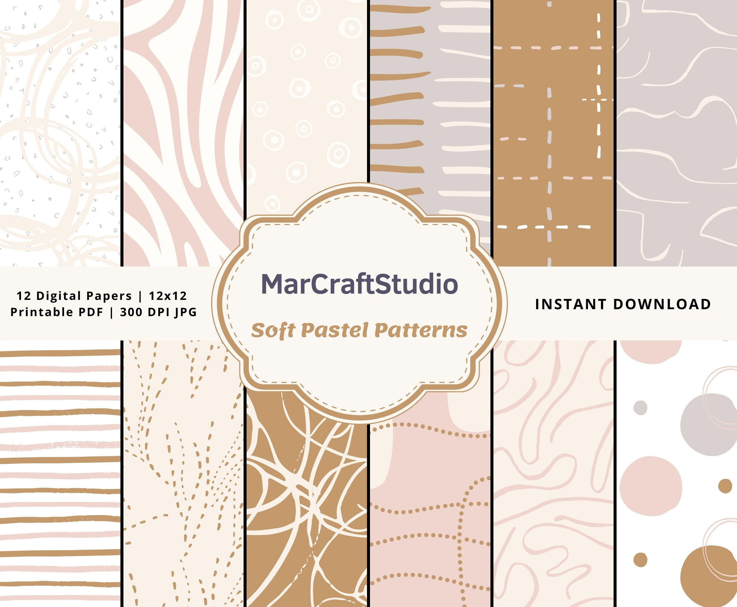 Digital Paper | Soft Pastel Patterns | Printable 12X12 Size | Pdf within 12 X 12 Printable Patterns