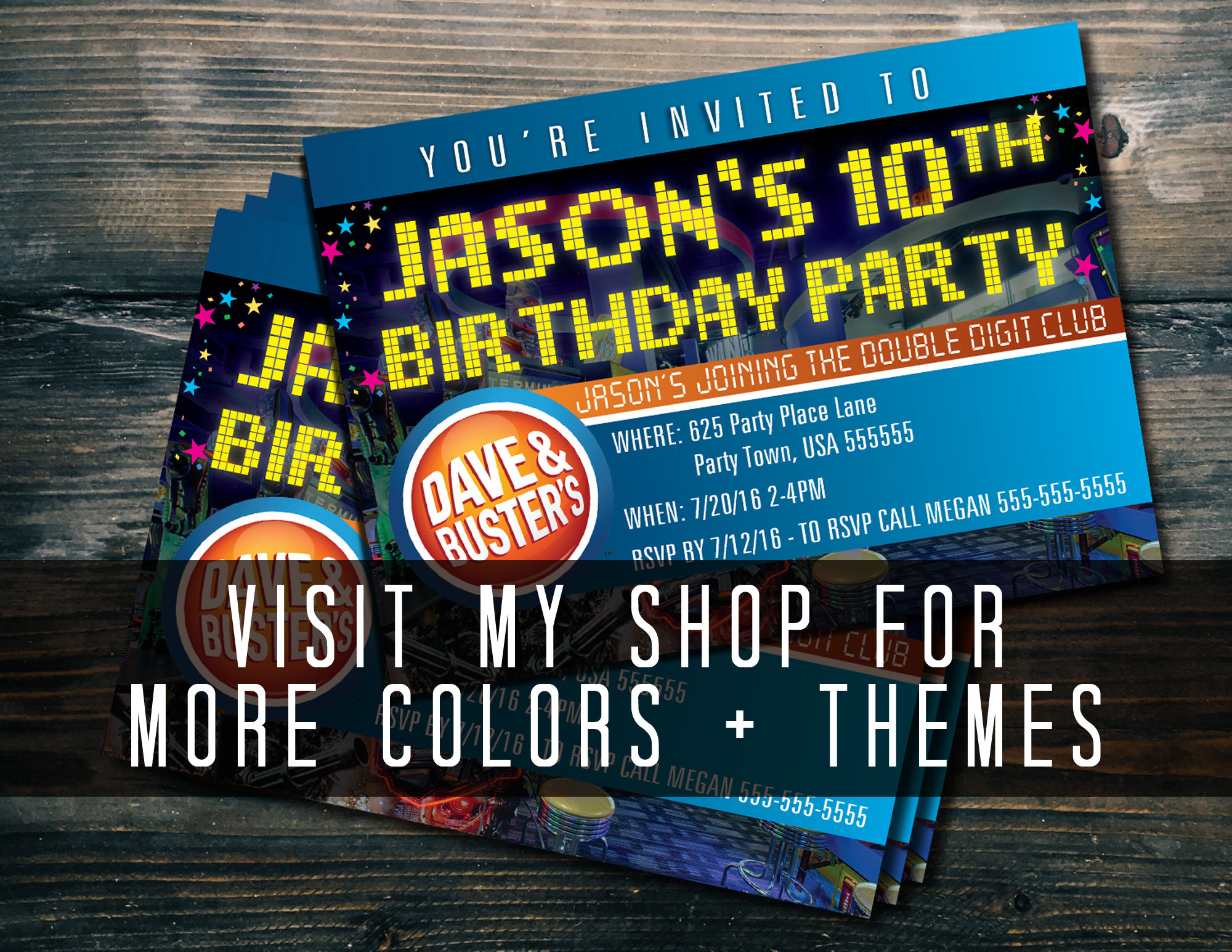 Diy Pixel Fill-In 5 X 7 Dave &amp;amp; Busters Party Invites - Edit with regard to Dave And Busters Free Printable Invitations