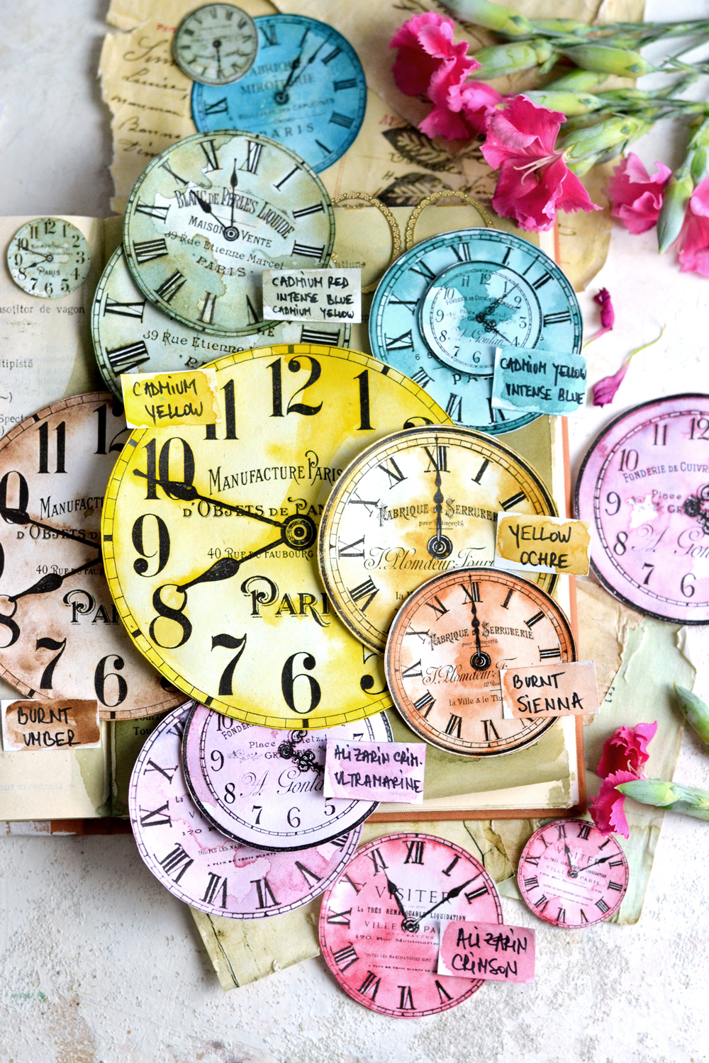 Diy Vintage French Clock Faces &amp;amp; Watercolor Swatches - Free in Free Printable Antique Clock Faces