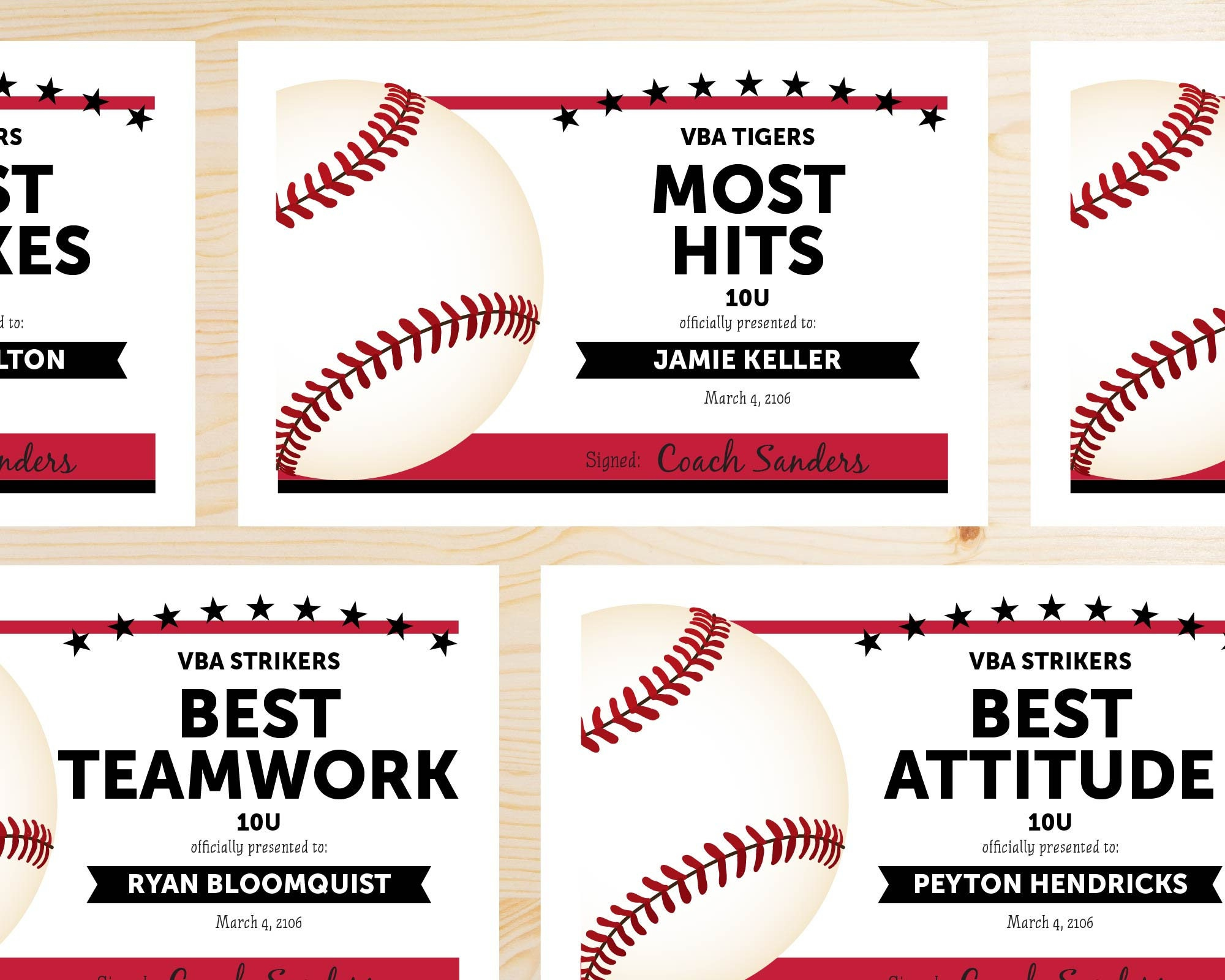 Editable Baseball Award Certificates - Instant Download Printable for Free Printable Baseball Award Certificates