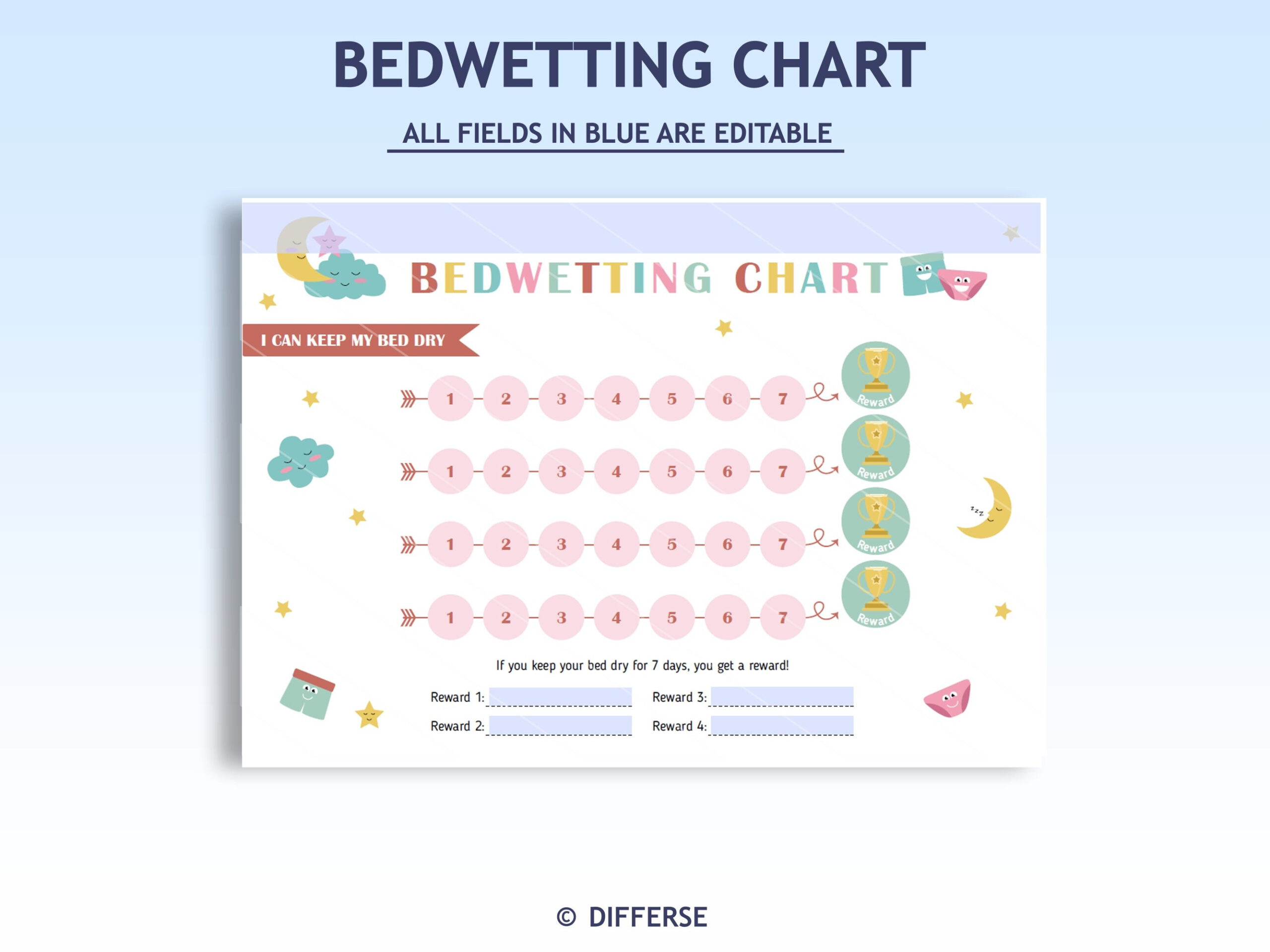 Editable Bedwetting Chart For Kids | Toilet Training | Potty in Free Printable Bedwetting Reward Chart