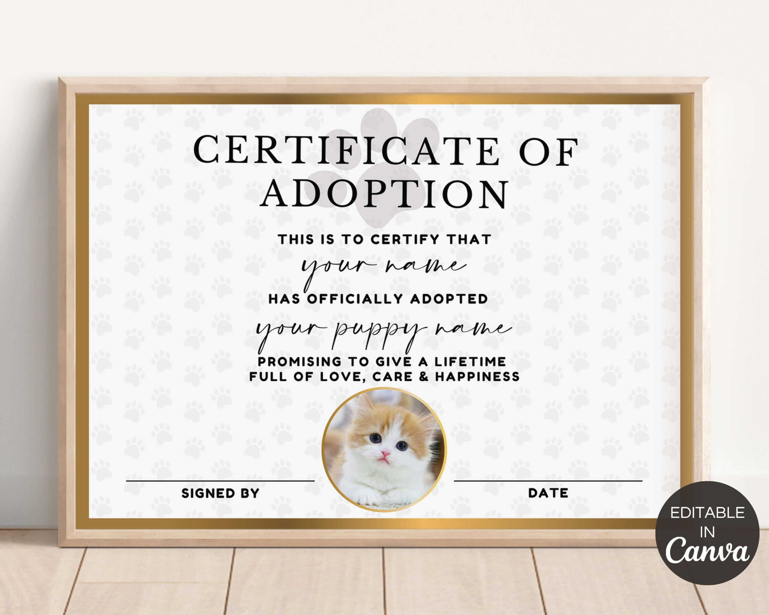 Editable Cat Dog Pet Adoption Certificate, Printable Pet Adoption throughout Free Printable Cat Adoption Certificate