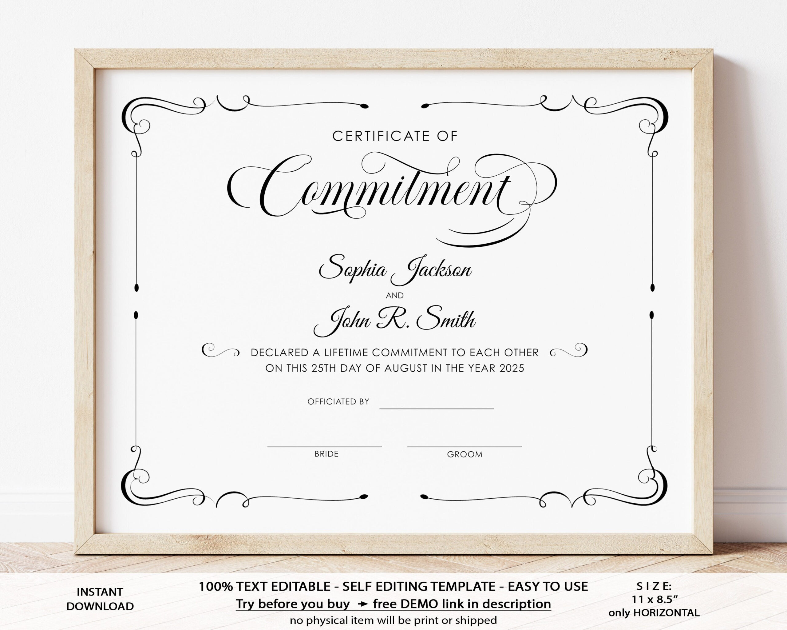 Editable Commitment Certificate Template, Elegant Minimalist inside Commitment Certificate Free Printable