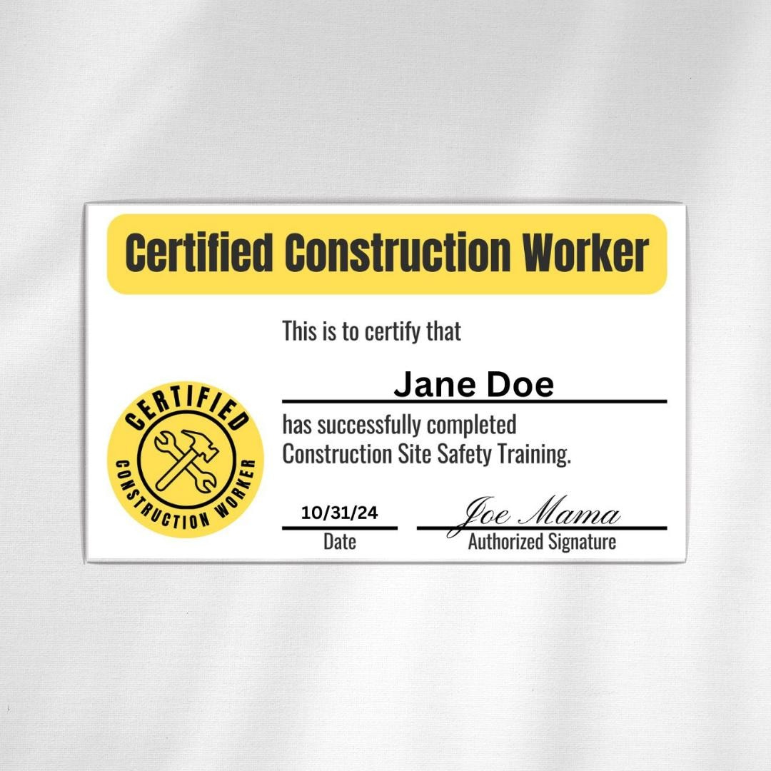 Editable Construction Worker Certification Card Safety Template inside Free Wallet Size Certification Card Template