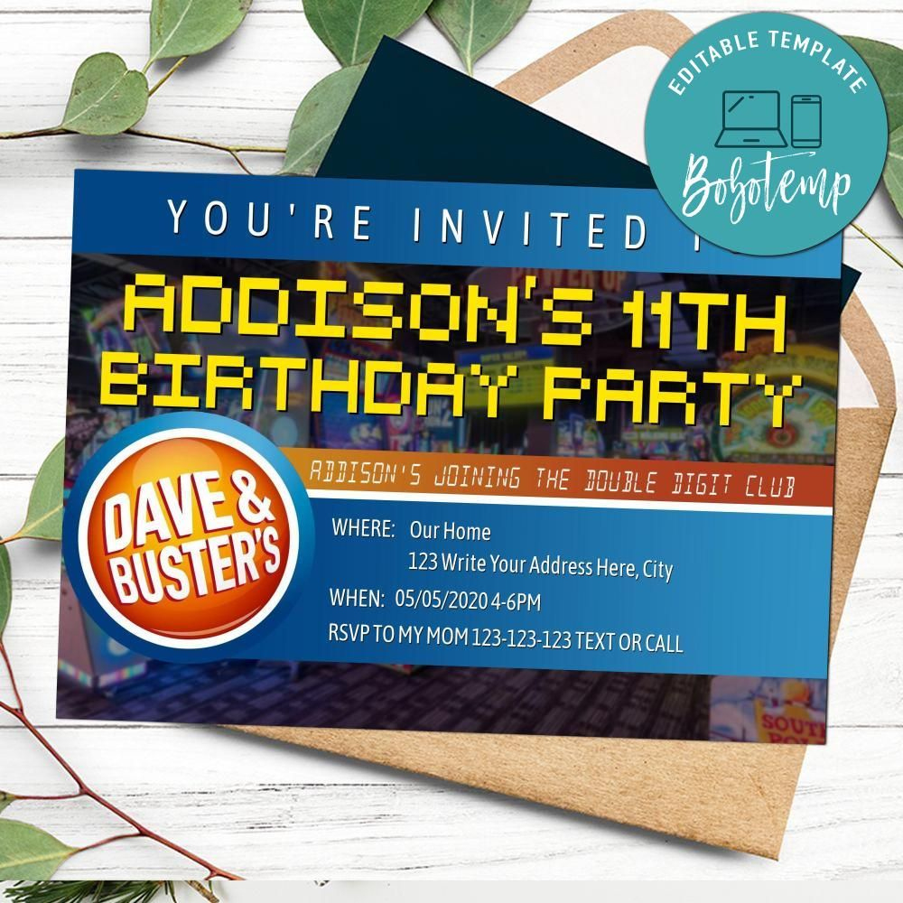 Editable Dave &amp;amp; Busters Party Birthday Invitation Diy | Bobotemp throughout Dave And Busters Free Printable Invitations