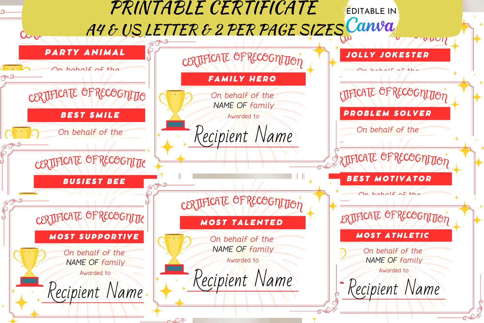 Editable Family Reunion Award Certificate Canva (2592895) regarding Free Printable Family Reunion Award Certificates