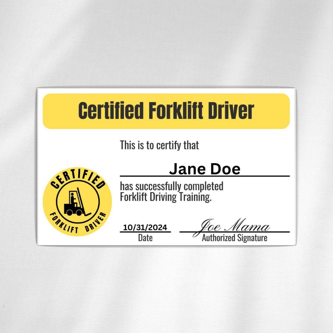 Editable Forklift Certification Card Driver Costume Template in Free Wallet Size Certification Card Template