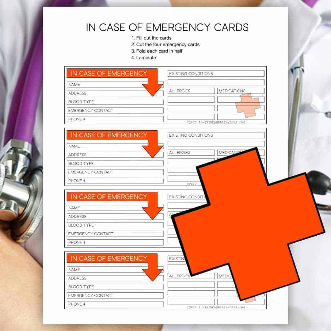 Editable In Case Of Emergency Card - Sunshine And Rainy Days intended for Free Emergency Card Template