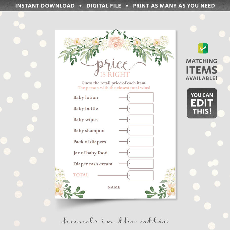 Editable Price Is Right | Baby Shower Game in Price is Right Game Template Free