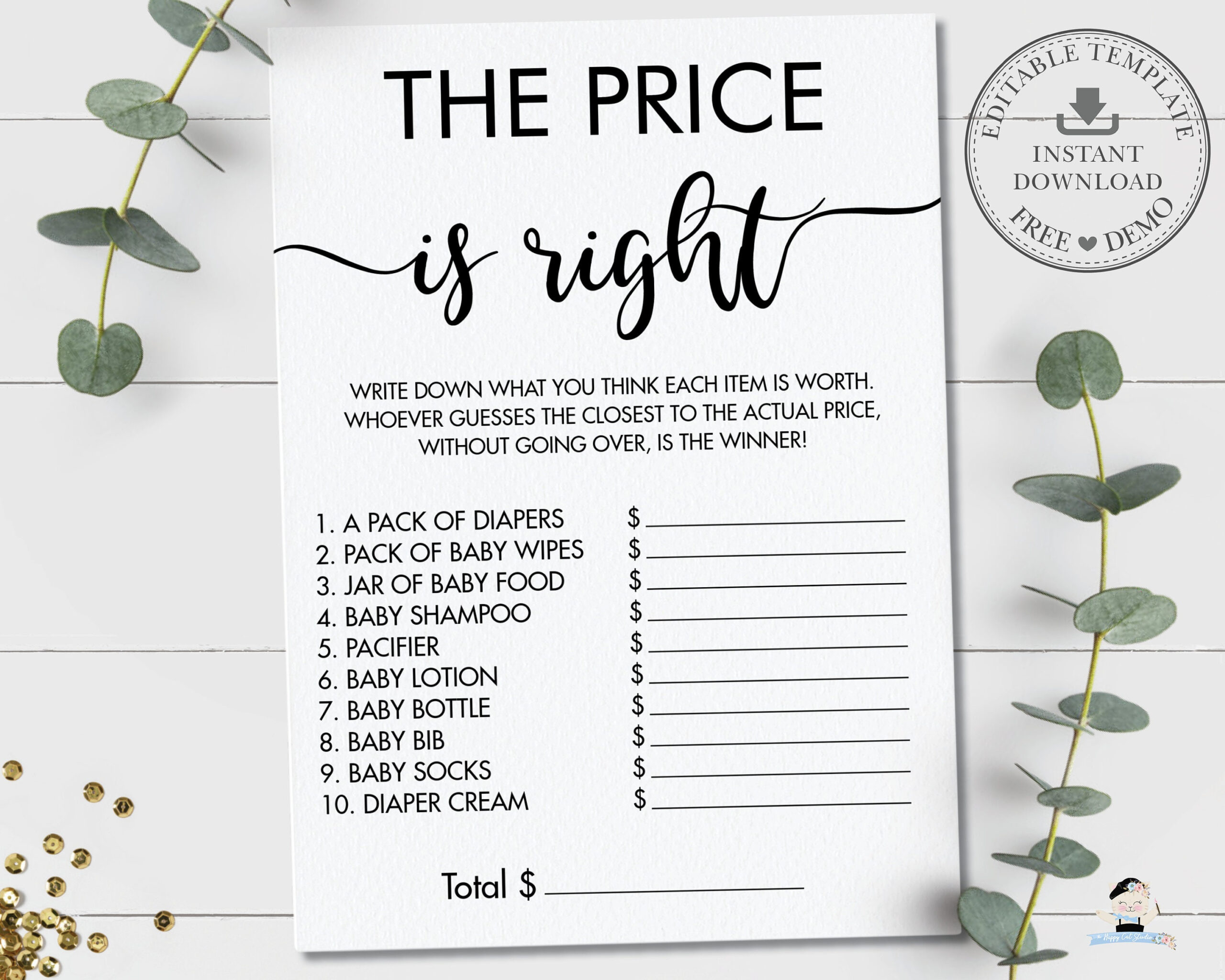 Editable Template, The Price Is Right Game Printable, Baby Shower in Price Is Right Game Template Free