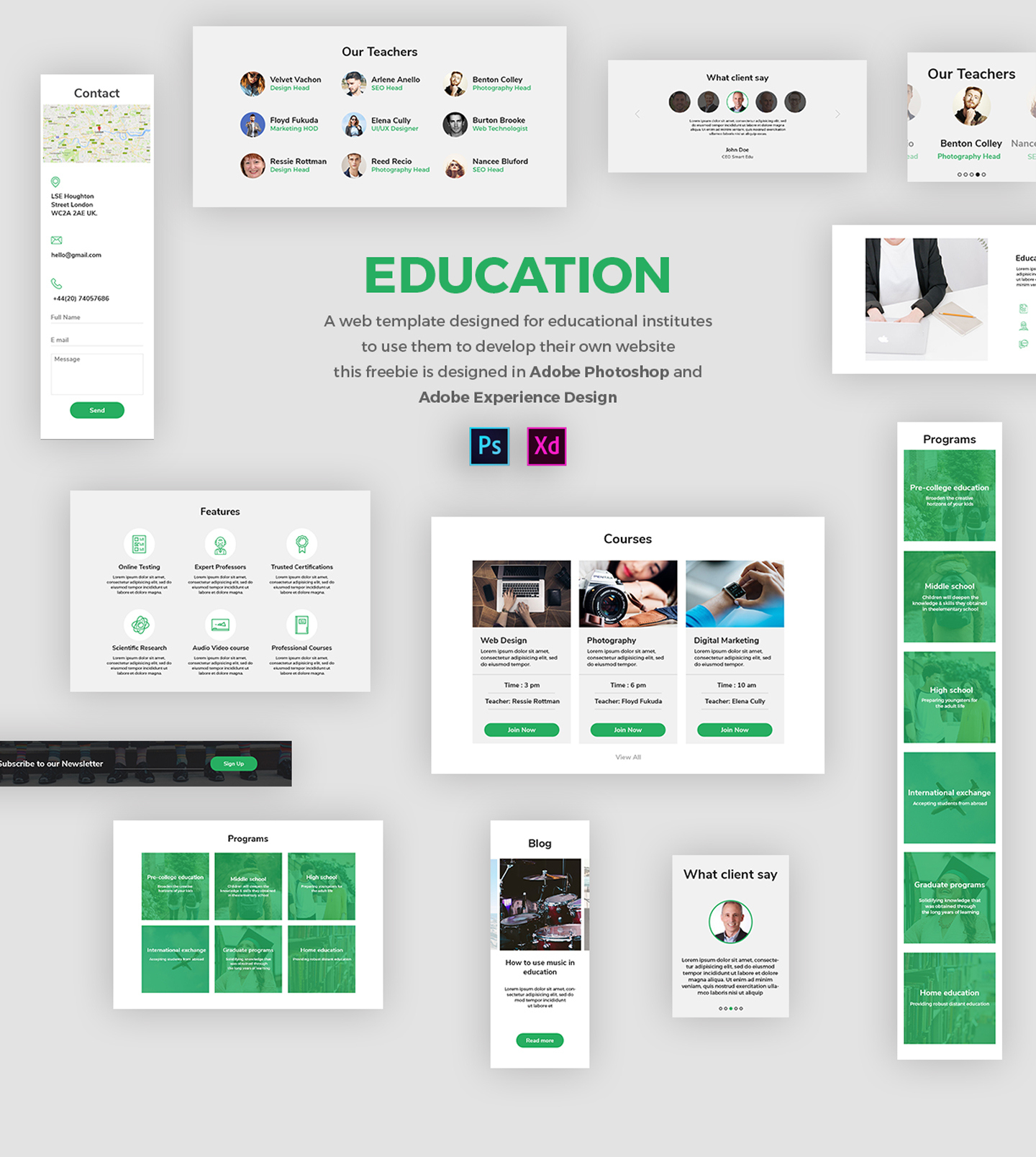 Education Web Template - Free Ui Kit In Psd And Adobe Xd - Freebiesui in Uikit Free Templates