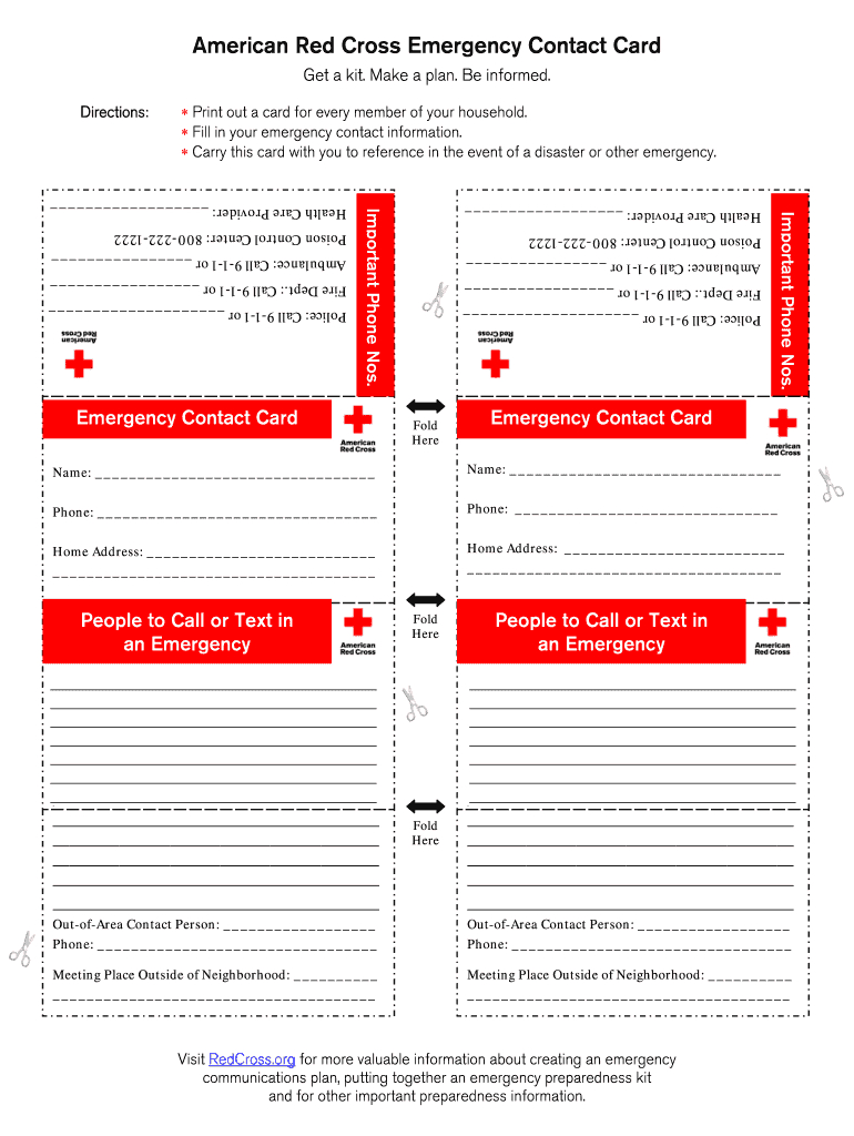 Emergency Plan - Fill Online, Printable, Fillable, Blank | Pdffiller pertaining to Free Emergency Card Template