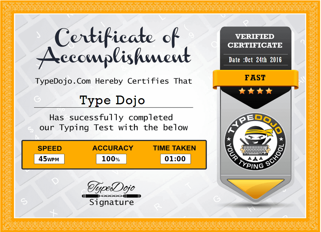 English Typing Test - Get Free Professional Certificatetypedojo pertaining to Free Typing Test With Printable Results