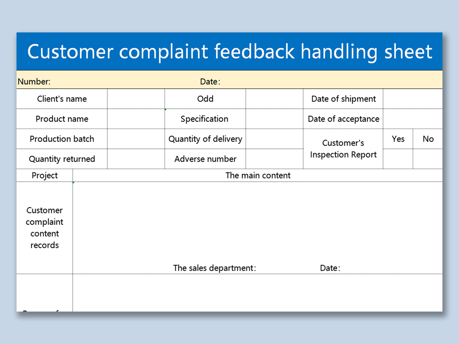 Excel Of Customer Complaint Feedback Handling Sheet.xls | Wps Free inside Free Customer Complaint Log Template