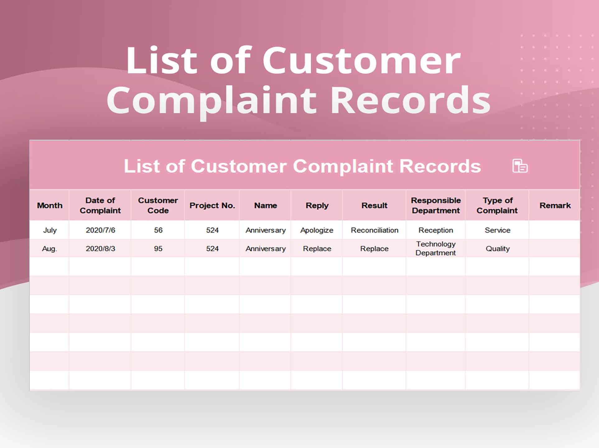 Excel Of Customer Complaint Record List.xlsx | Wps Free Templates throughout Free Customer Complaint Log Template