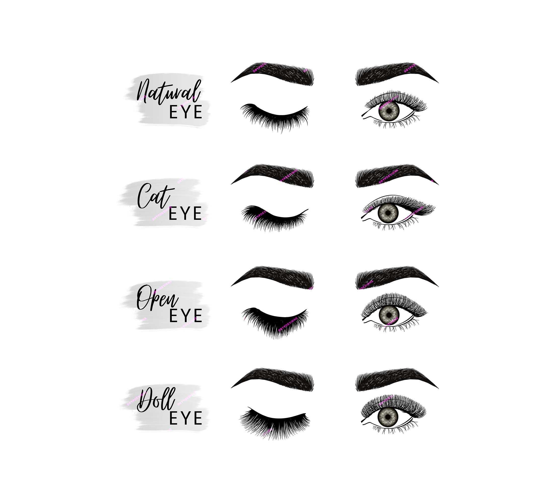 Eyelash Extension Style Chart Digital Art Print - Bold Hazel Eyes intended for Free Printable Eyelash Extension Pattern Charts