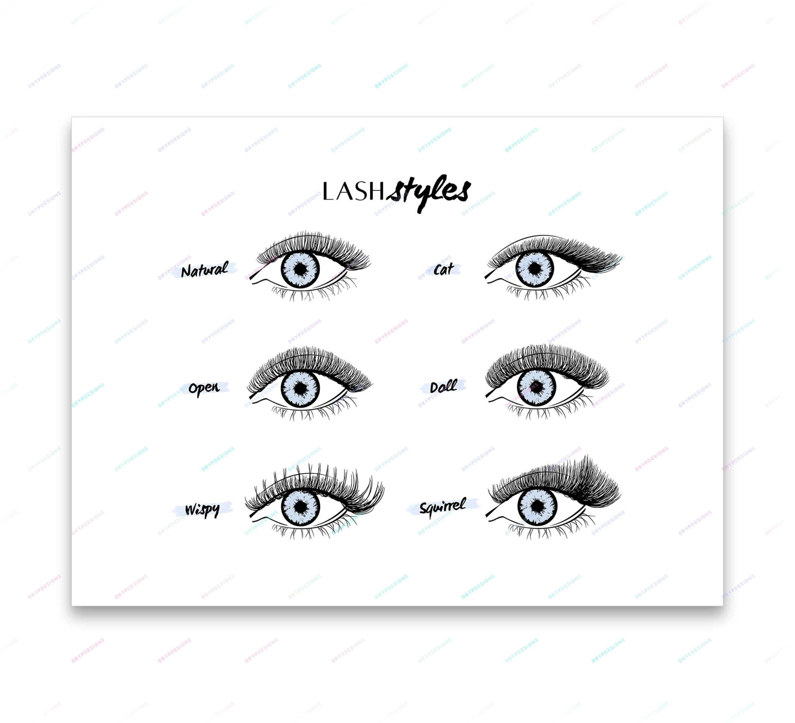 Eyelash Extension Style Chart Digital Art Print - Esthetician Lash inside Free Printable Eyelash Extension Pattern Charts