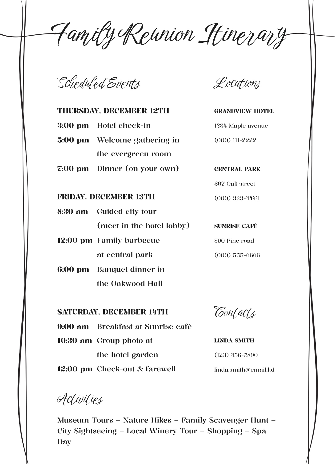 Family Reunion Itinerary Free Google Docs Template - Gdoc.io for Family Reunion Itinerary Template Free
