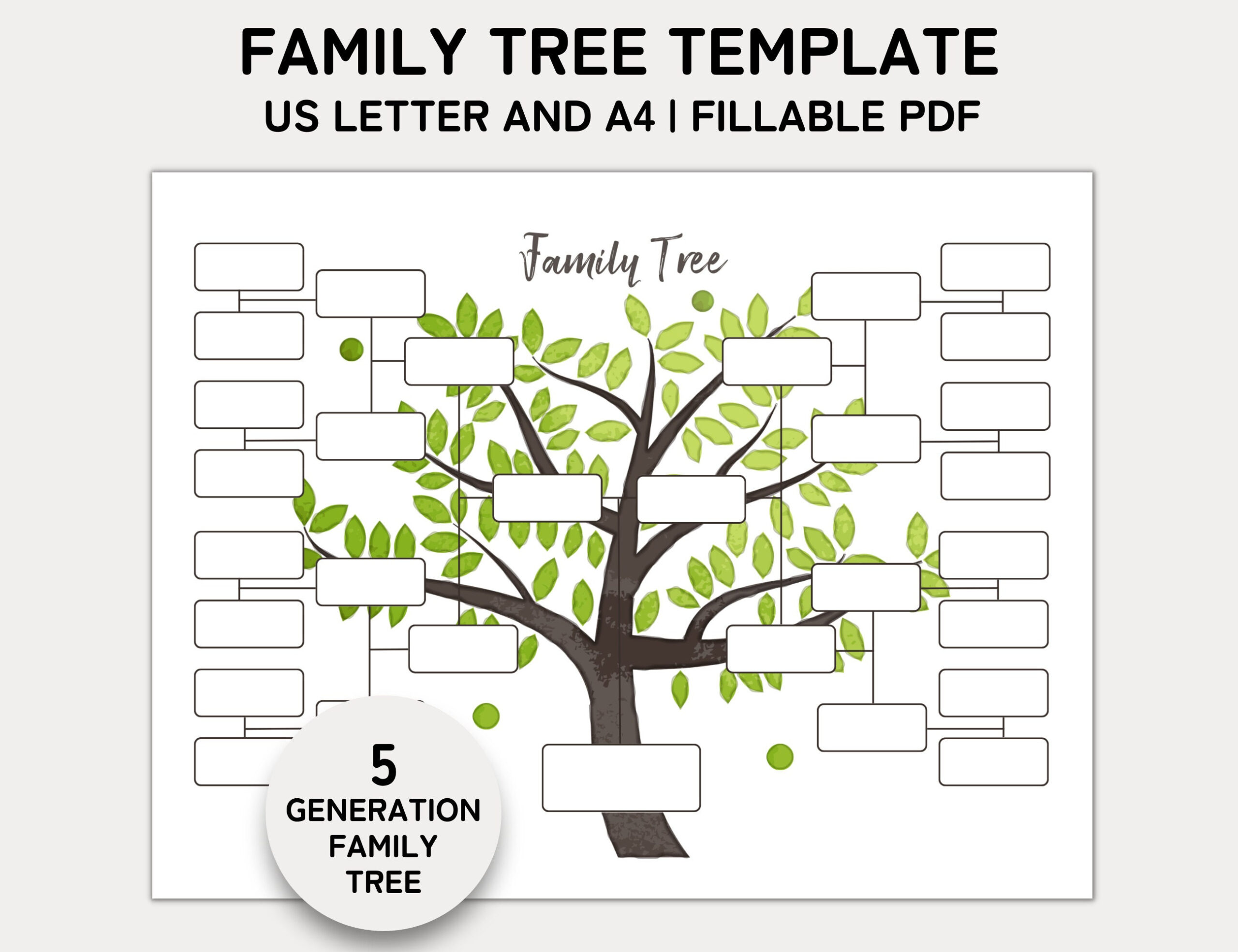 Family Tree Template 5 Generation, Family Tree Chart, Printable with regard to Free Printable 5 Generation Family Tree